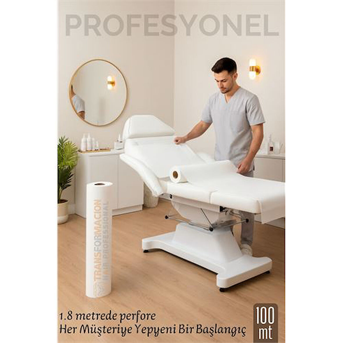 Tek Kullanımlık 60 cm x 100 m 1.80 mt Perforeli Sedye Örtüsü – Muayene ve Güzellik Salonları İçin