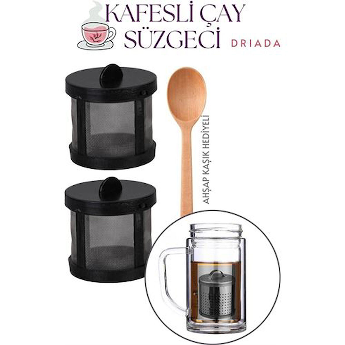Kaşıklı Kafes Çay Süzgeci - 2 li Bitki Çayı Süzgeci - Polikarbon