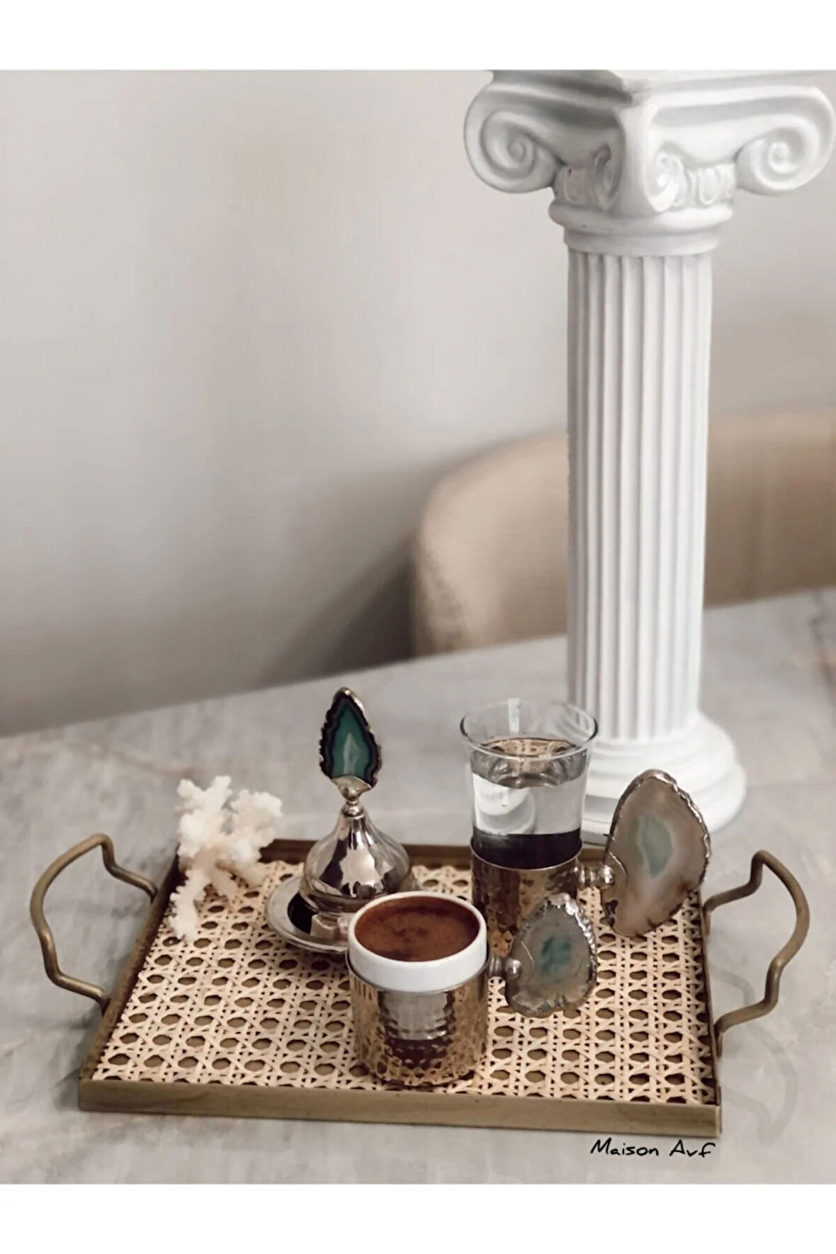 Rattan Hazeran Galvaniz Sunum Tepsi Gold (%100 DOĞAL HAZERAN) M022