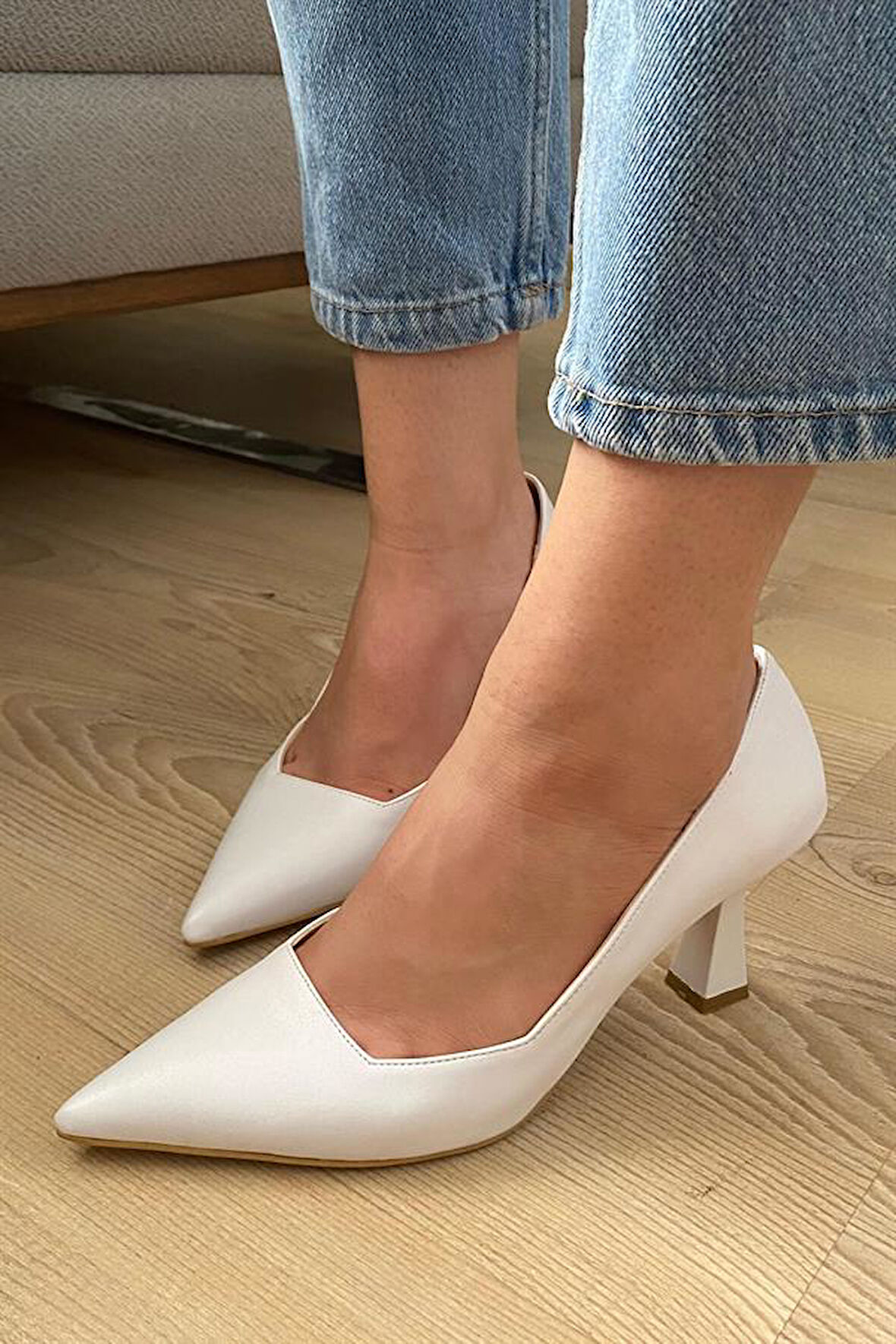 Kadın Beyaz Cilt 7 cm Topuklu Stiletto