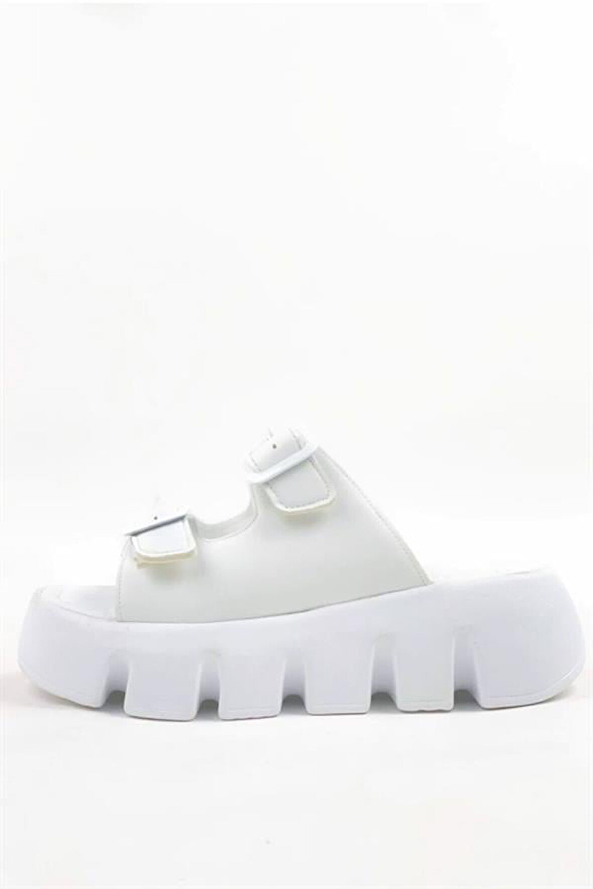 Kadın Beyaz Çift Bant Kalın Taban Ortopedik  Sandalet Terlik