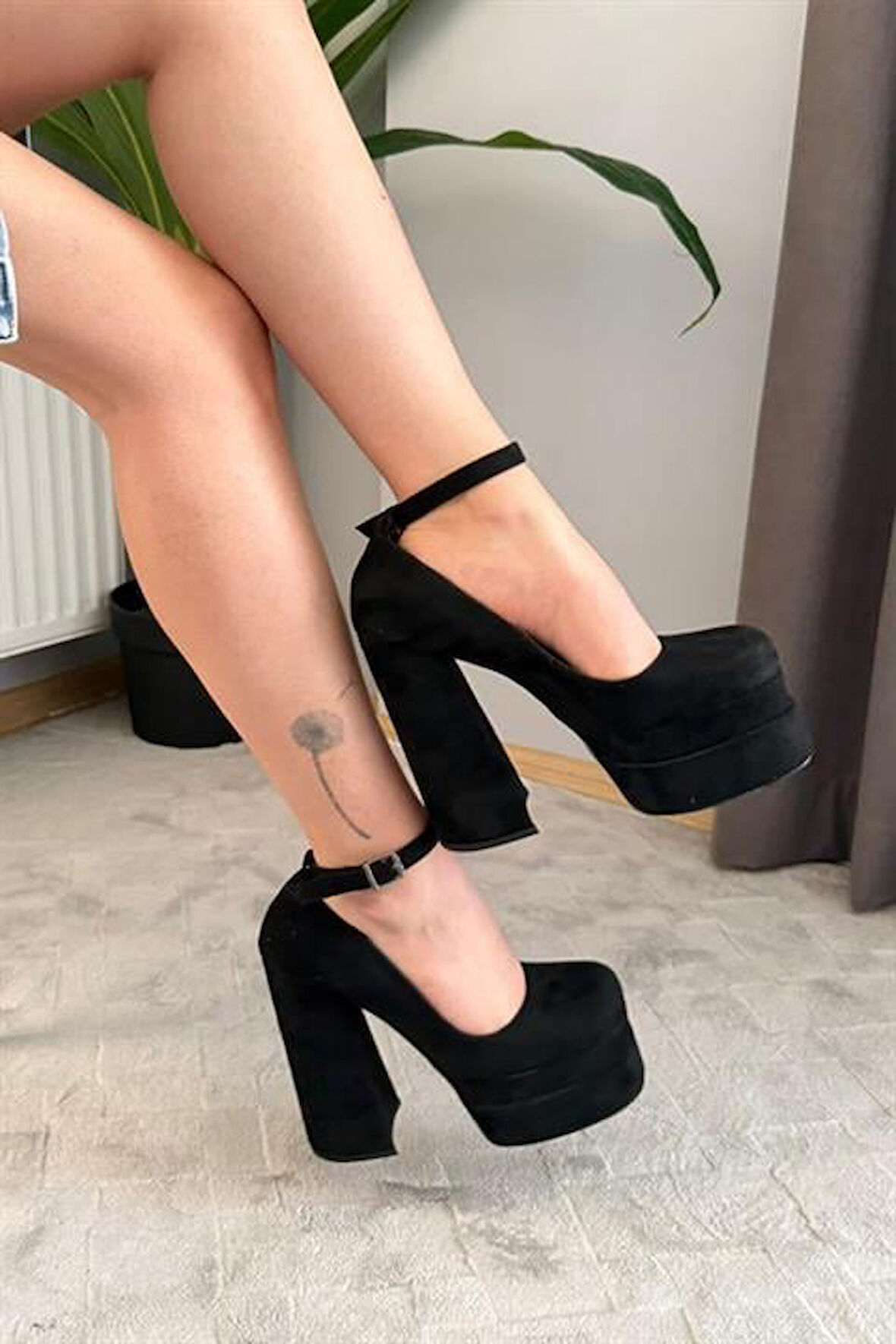 Kadın Sophia Siyah Süet 15 cm Platform Topuklu Ayakkabı