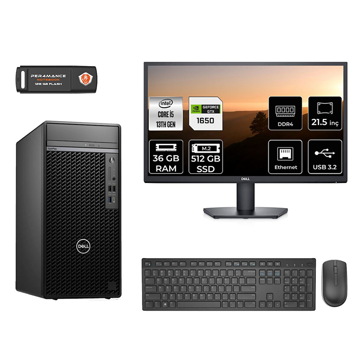 DELL OPTILEX 7010 MNO7010D632 i5 13500 36GB RAM 512GB SSD GTX1650 4GB 21.5" FDOS MASAÜSTÜ PC