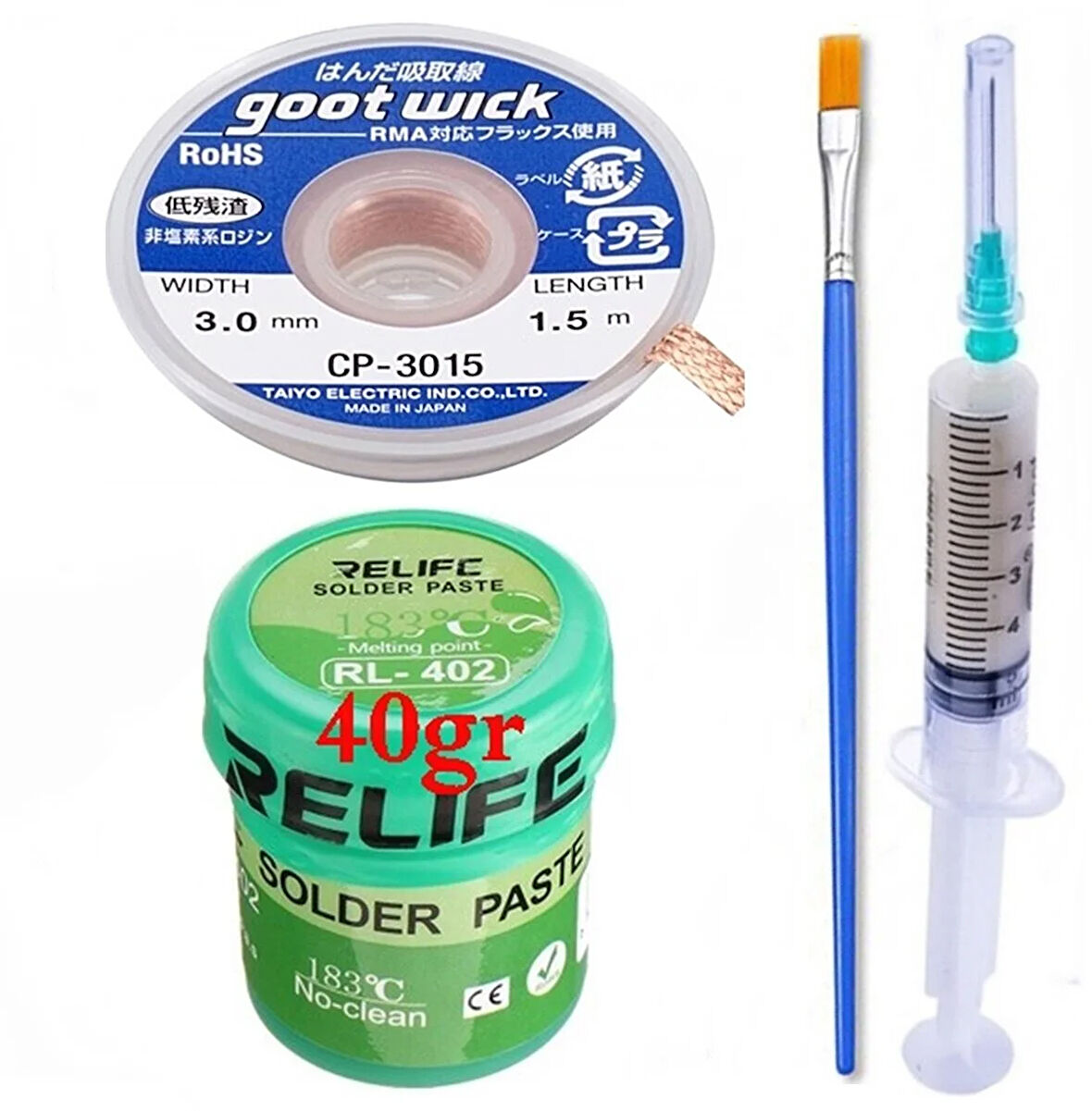 RELIFE RL-402 Krem Lehim Solder Paste 183° 40G Flux Lehim Toplama CP-3015 Emme Teli05