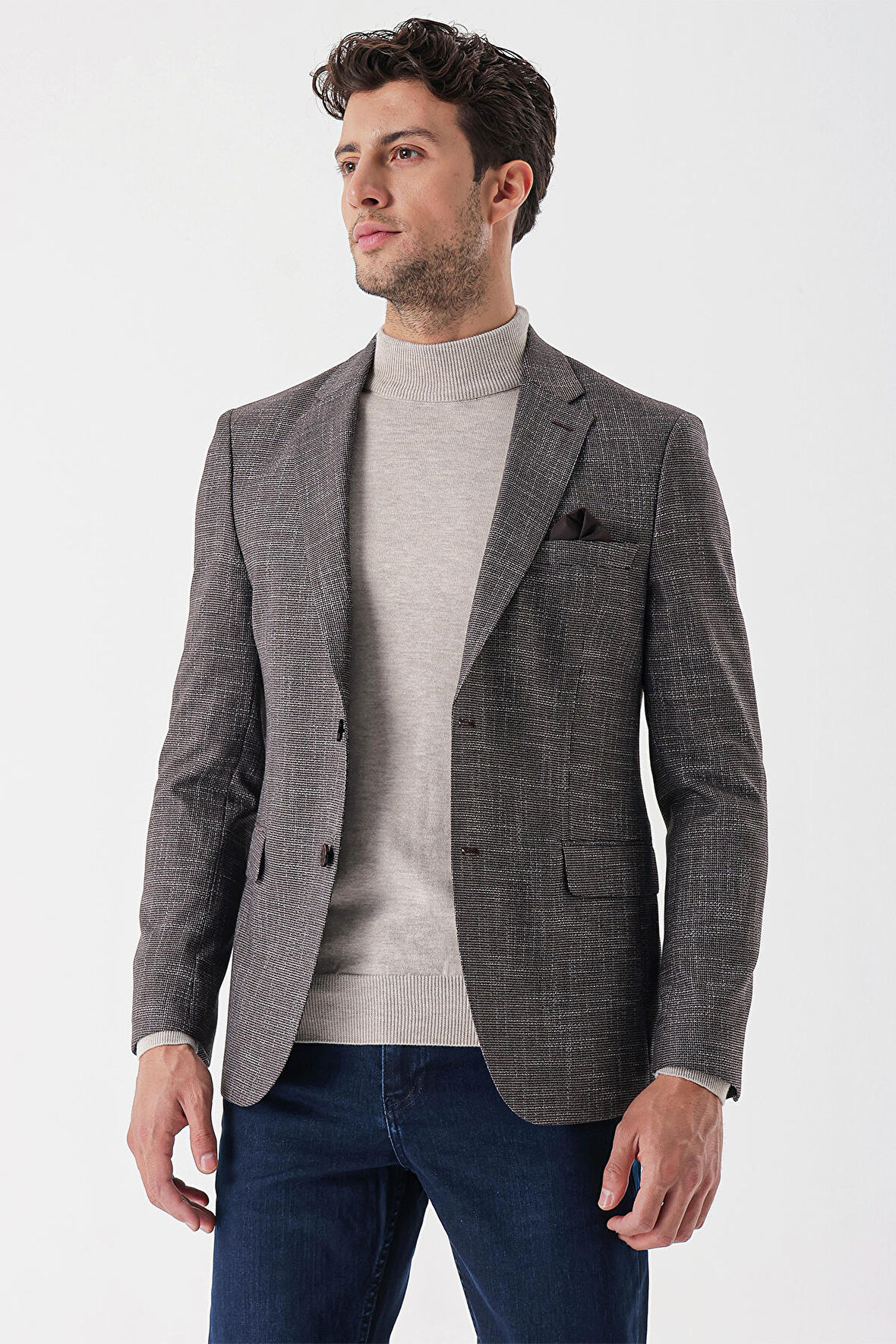Desenli Armürlü Mono Yaka Çift Yırtmaç 6 Drop Slim Fit Dar Kesim Klasik Ceket 1002235133 Mürdüm