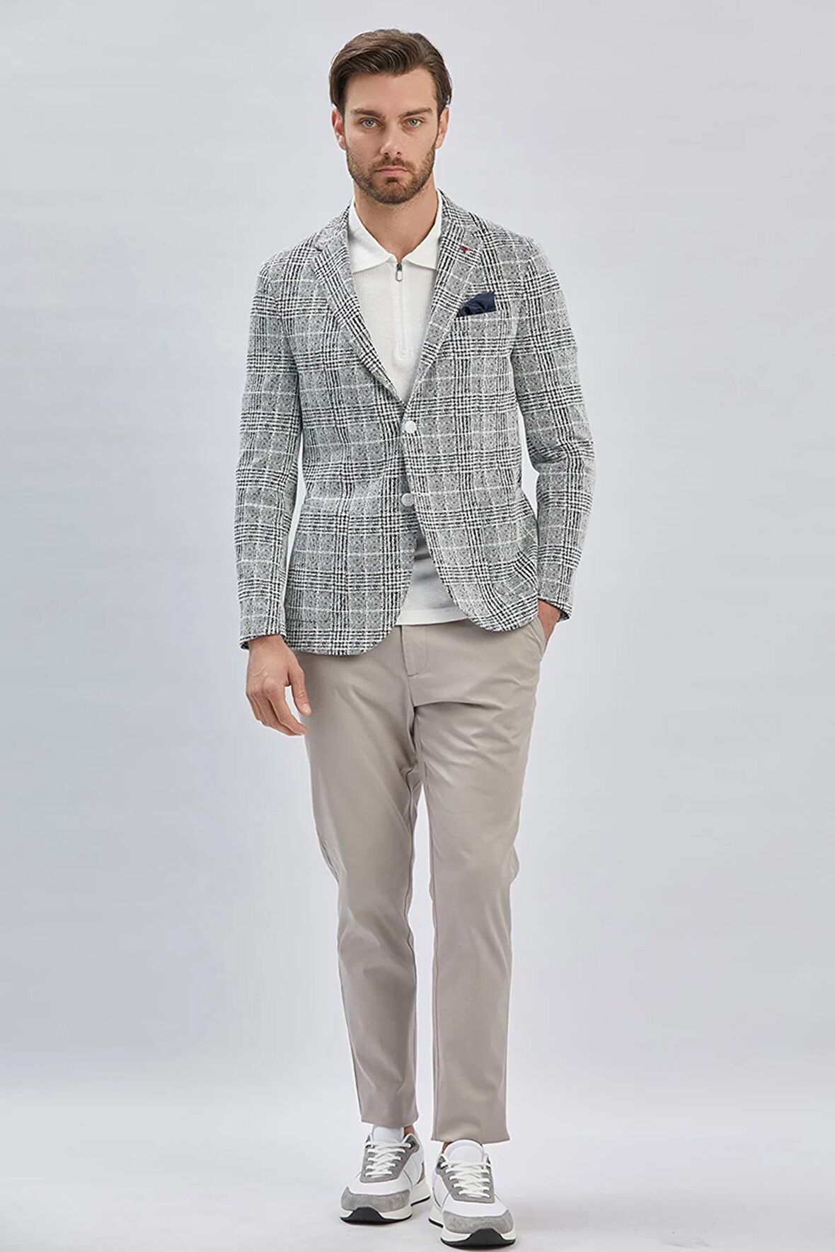 Mono Yaka Ekose Desen 2 Düğmeli 6 Drop Slim Fit Ceket 1002240158