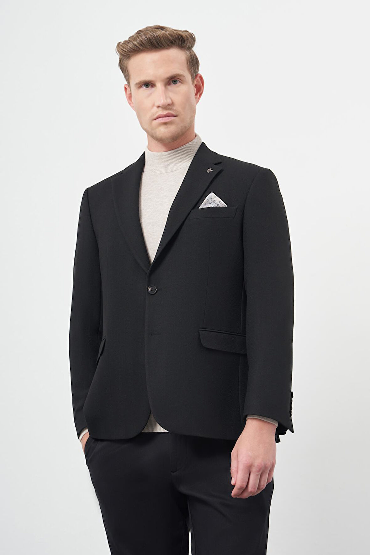 Siyah Baskılı Gabardin Mono Yaka Tam Astar Çift Yırtmaç 2 Düğme 4 Drop Comfort Fit Classic Ceket 1002245157