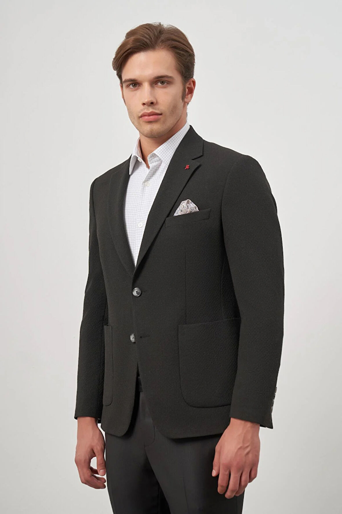 Siyah Kendinden Desenli Gofreli Mono Yaka Kelebek Astar Çift Yırtmaç 2 Düğme 6 Drop Slim Fit Classic Ceket 1002245158