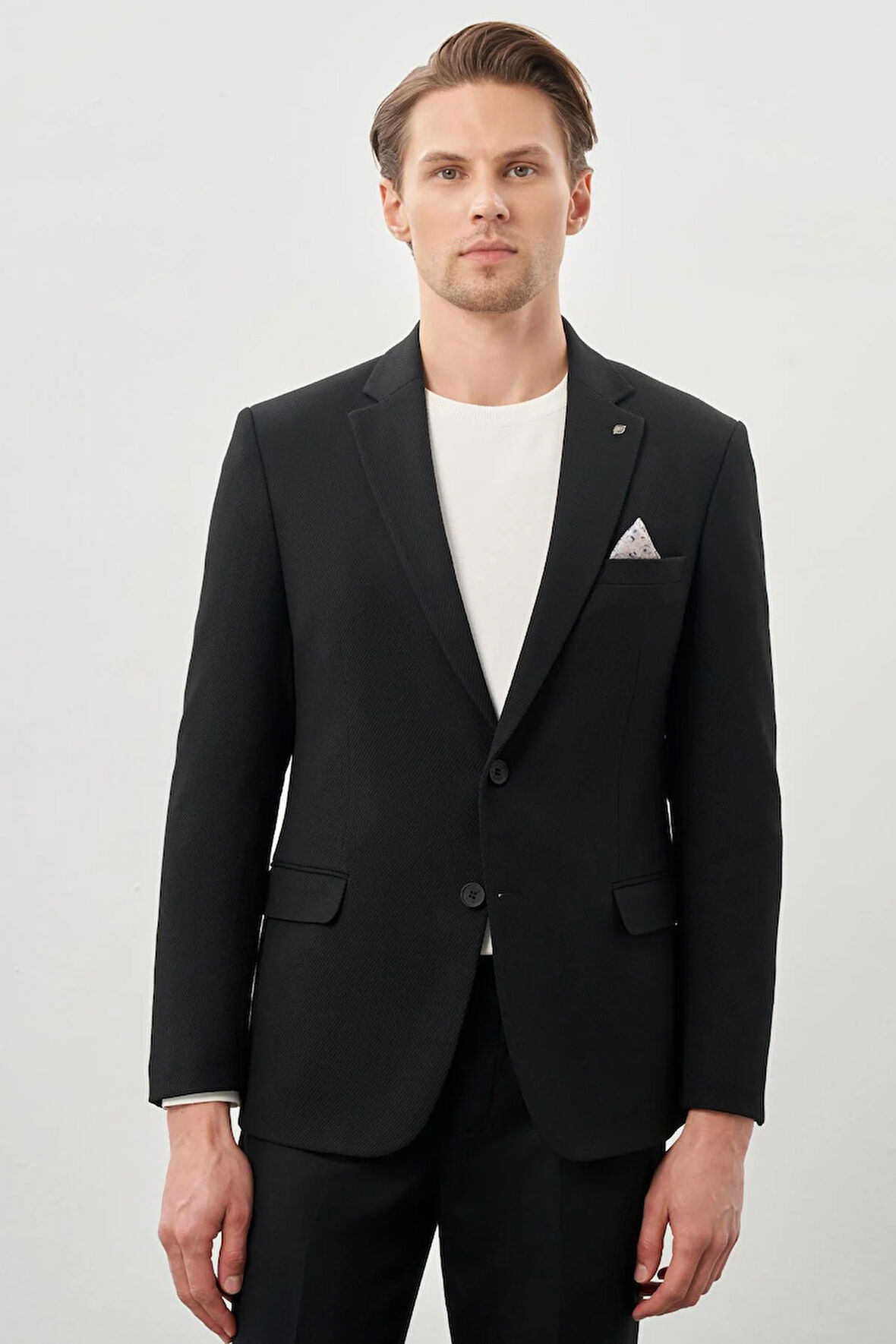 Siyah Gabardin Mono Yaka Tam Astar Esnek 6 Drop Slim Fit Casual Ceket 1002245162