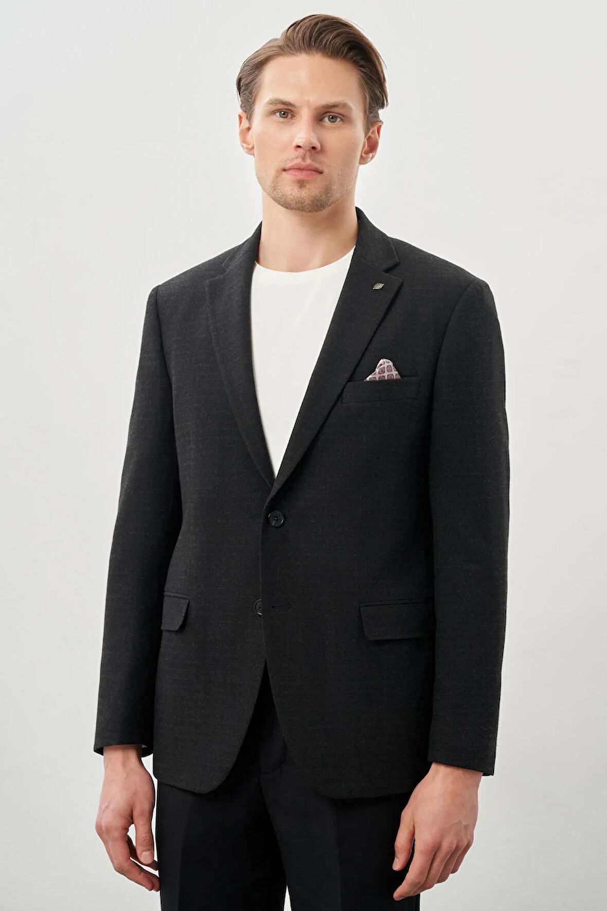 Koyu Antrasit Desenli Örme Mono Yaka Tam Astar Esnek 6 Drop Comfort Fit Casual Ceket 1002245164