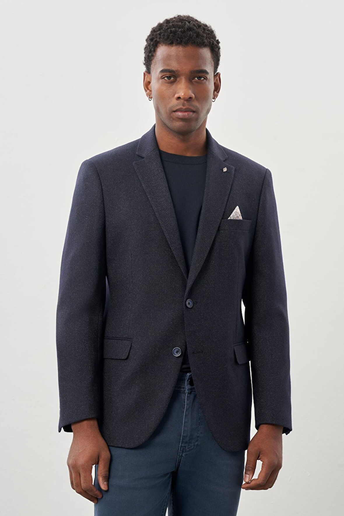 Koyu Lacivert Düz Gabardin Mono Yaka 2 Düğme Esnek 6 Drop Comfort Fit Casual Ceket 1002245165_200