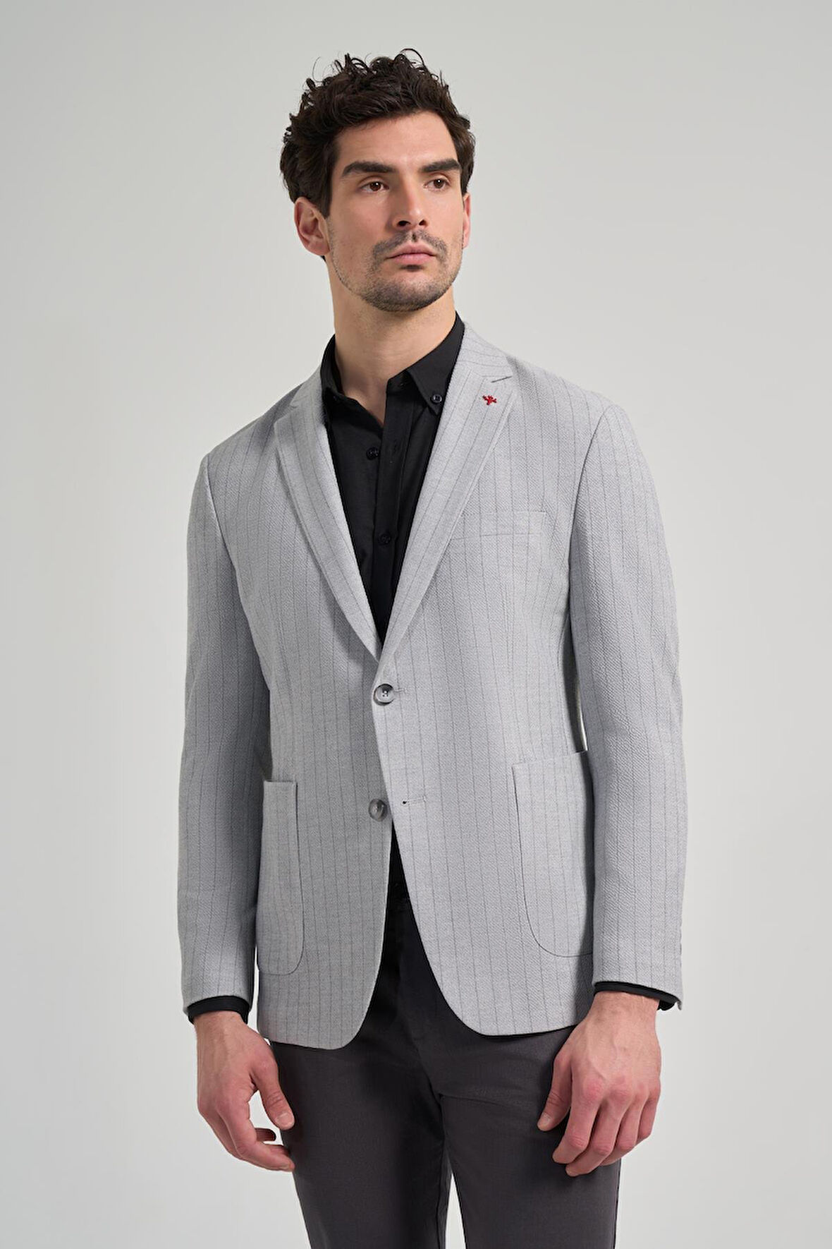 Çizgili Desen Gofreli Mono Yaka Esnek 6 Drop Slim Fit Ceket 1002250122