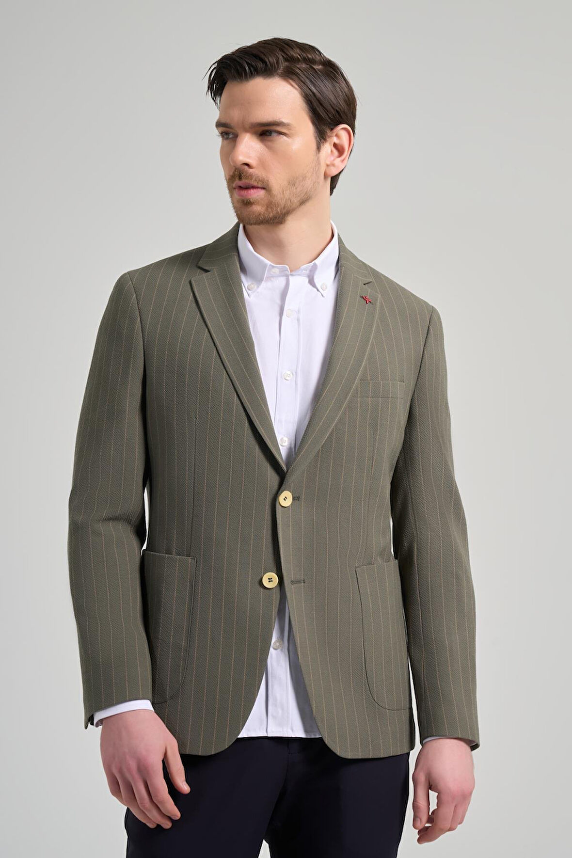 Çizgili Desen Gofreli Mono Yaka Malzemesiz Esnek 6 Drop Slim Fit Ceket 1002250122