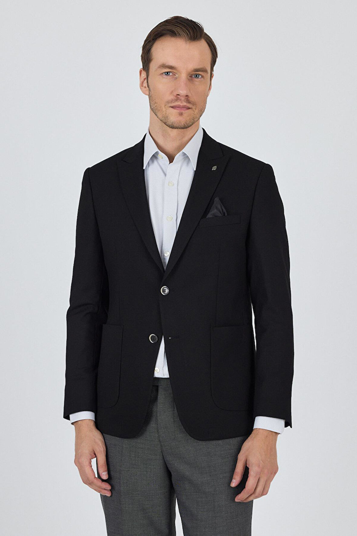 Siyah Kılıç Yaka   Esnek 6 Drop Slim Fit Classic  Ceket 1002250124
