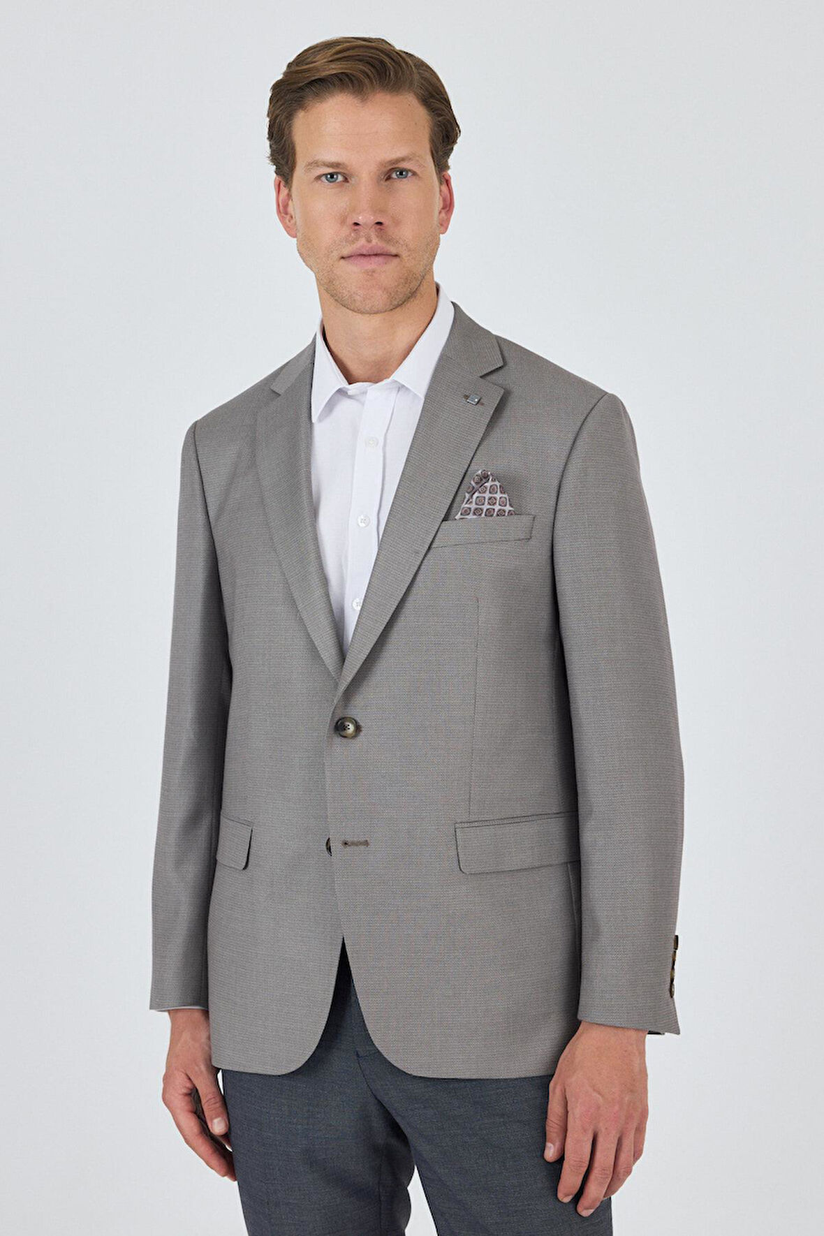 Koyu Vizon Mono Yaka Armürlü Tam Astar Esnek 4 Drop Comfort Fit Classic Ceket 1002250152