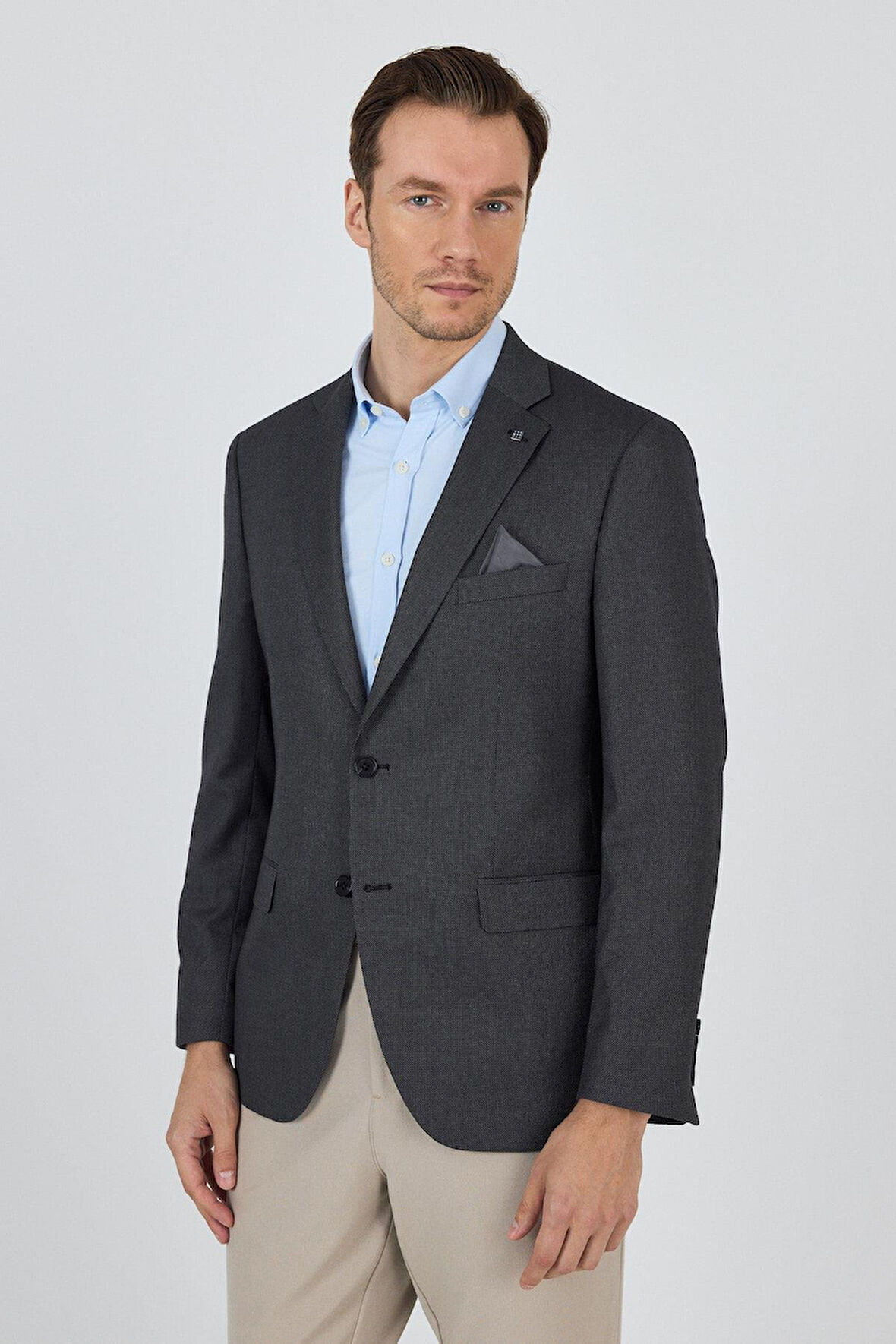 Siyah Mono Yaka Armürlü Tam Astar Esnek 6 Drop Comfort Fit Classic Ceket 1002250153