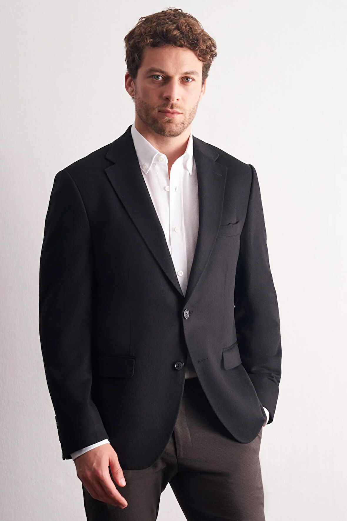 Siyah Mono Yaka Yünlü 6 Drop Comfort Fit Classic Ceket 1002255150