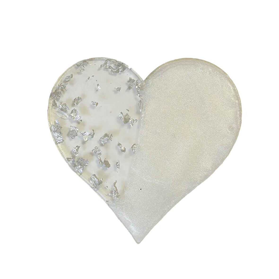 Epoksi  Magnet Gold Gümüş Varaklı Kalp Model 7 CM  (10 Adet)  Gümüş