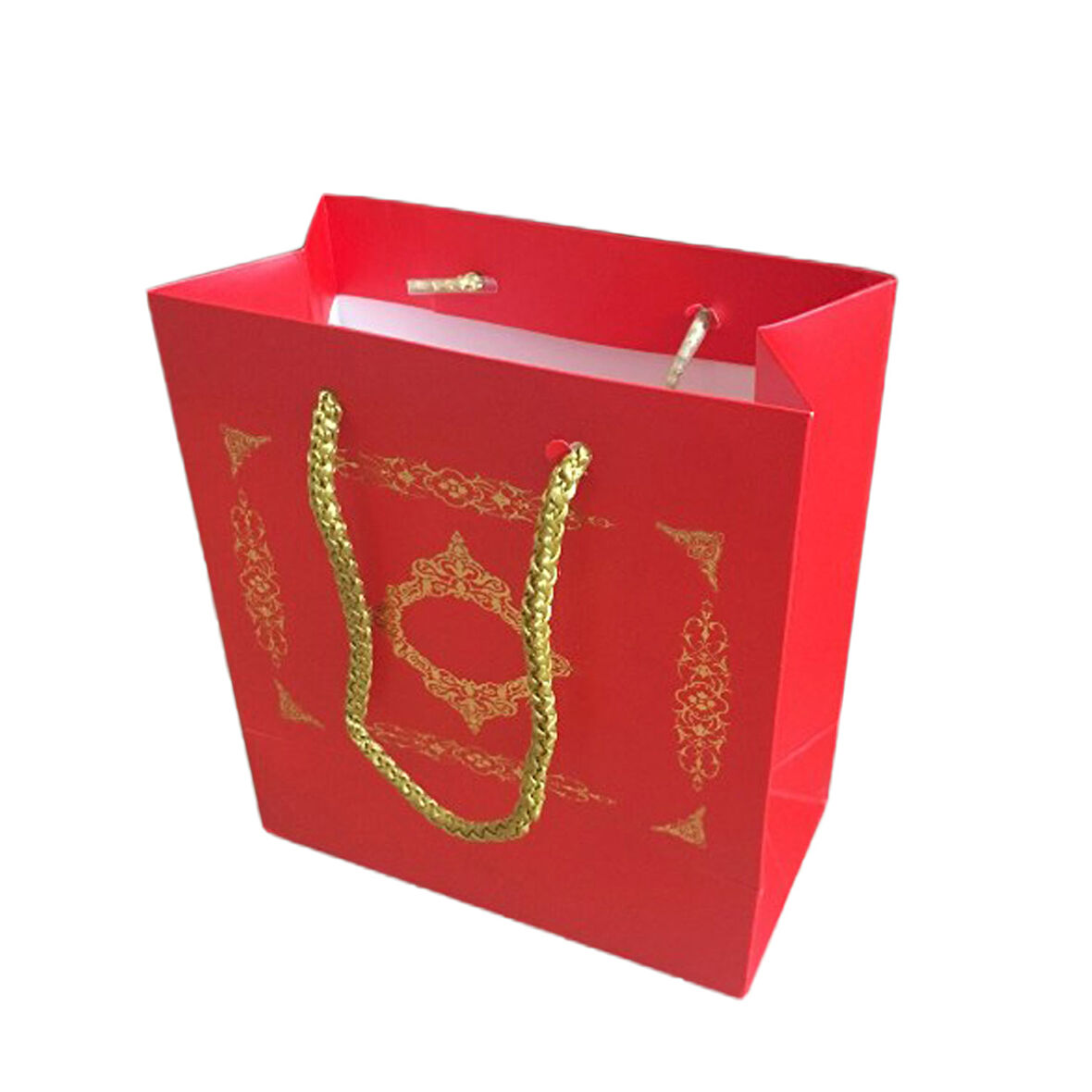 Karton Hediye Çantası GOLD Saray Desenli 20X20X10 CM (10 Adet)  Kırmızı