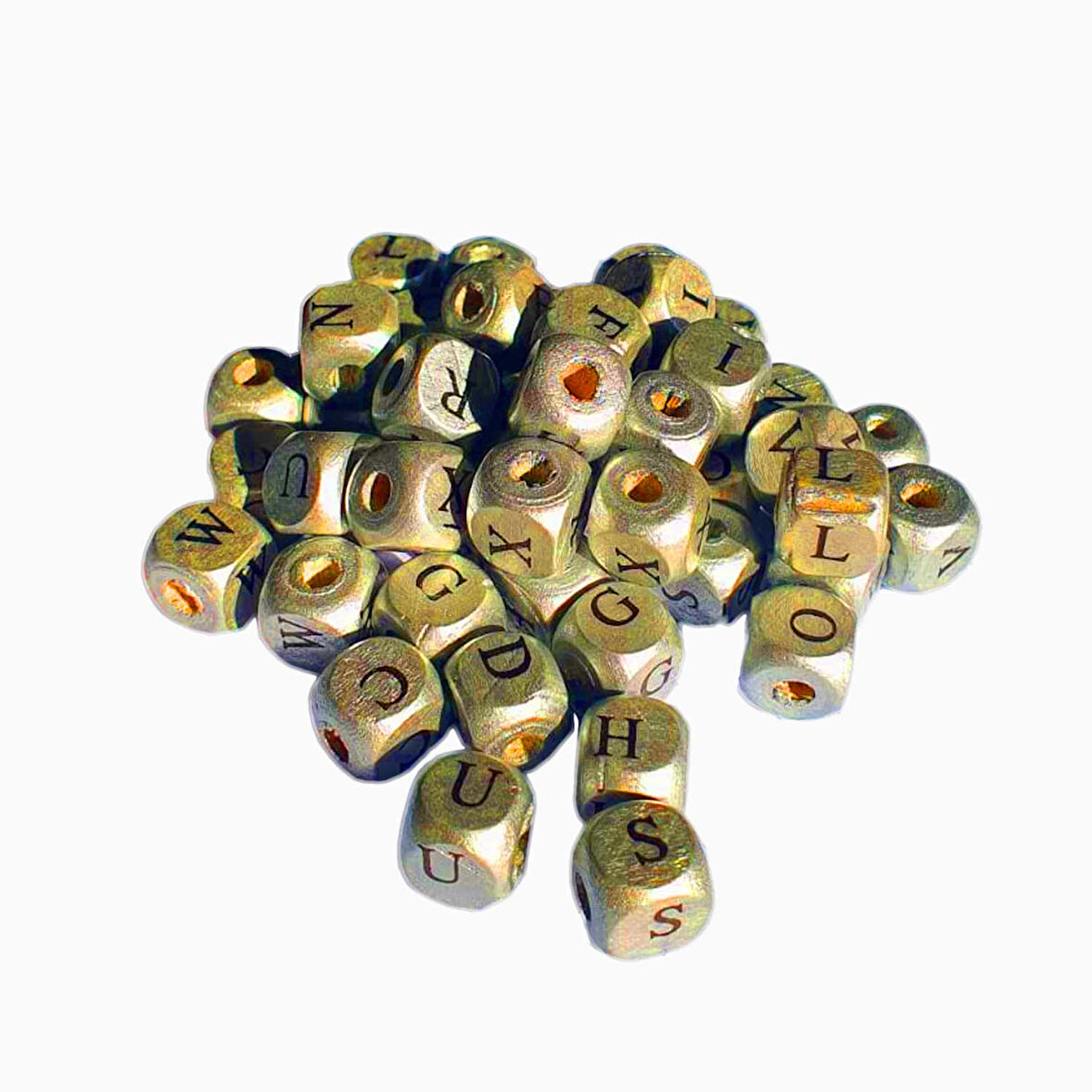 Ahşap Küp HARFLİ  Boncuk 10X10 MM 100 GRAM  Gold