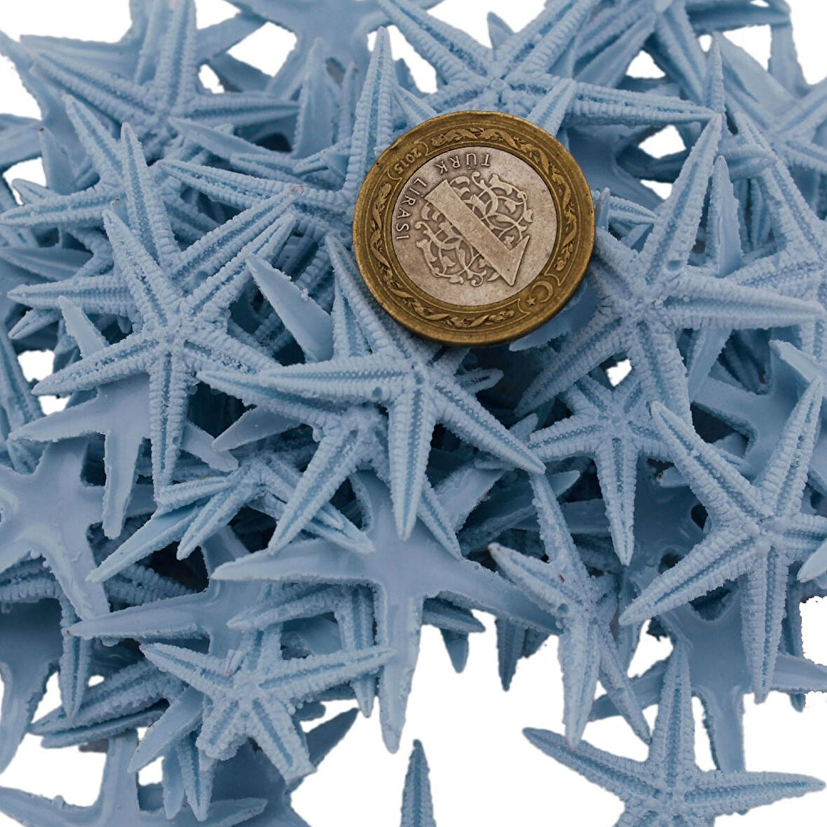 Polyester Deniz Yıldızı Minik Boy  0.5 CM- 1.5 CM (100 Adet)  Açık Mavi