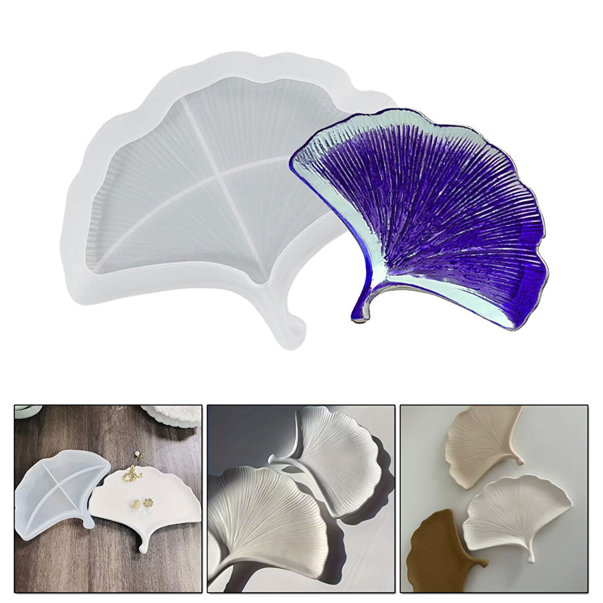 Silikon Ginkgo Yaprağı Tepsi Kalıbı - Epoksi, Beton ve Alçı için Dekoratif Kalıp