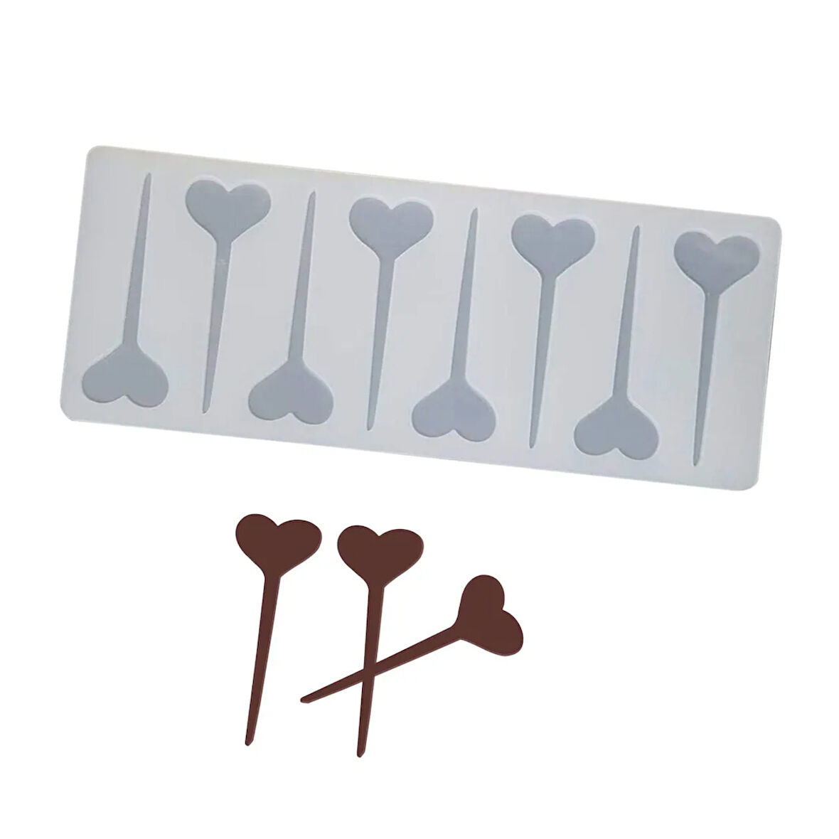 Silikon Kalp Şeklinde Kek Pasta Süsleme Çubuğu Kalıbı 8 Li