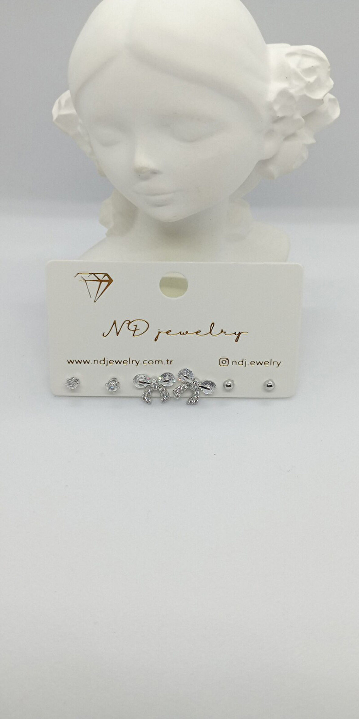Silver Renk Taşlı Fiyonk Küpe Seti