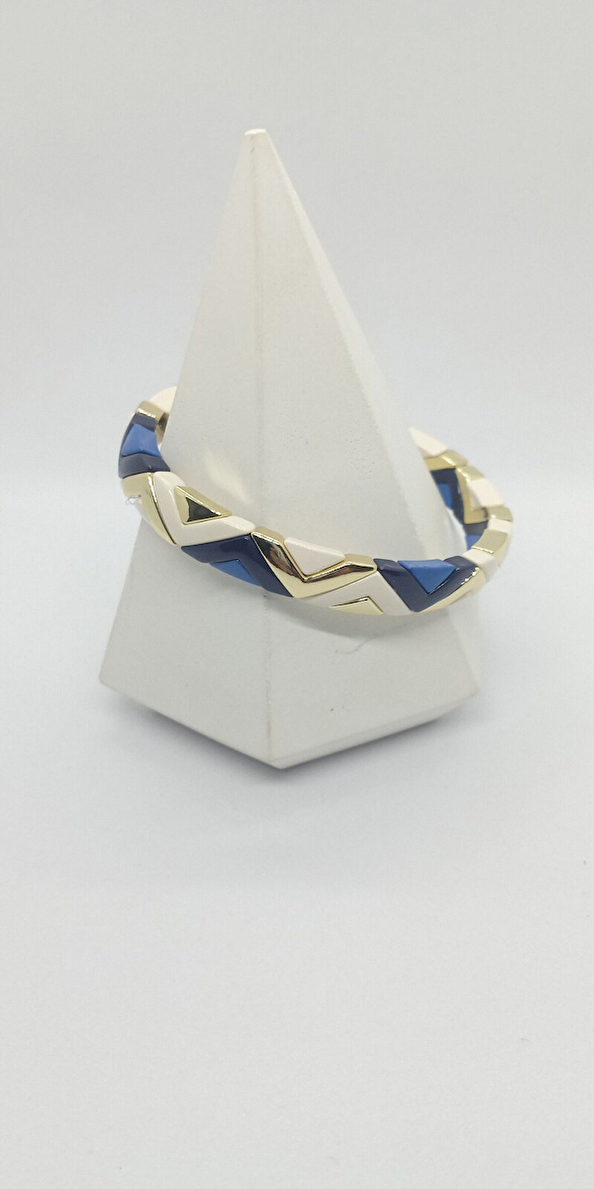 Üçgen Desen Mavi-Krem Lastik Bileklik