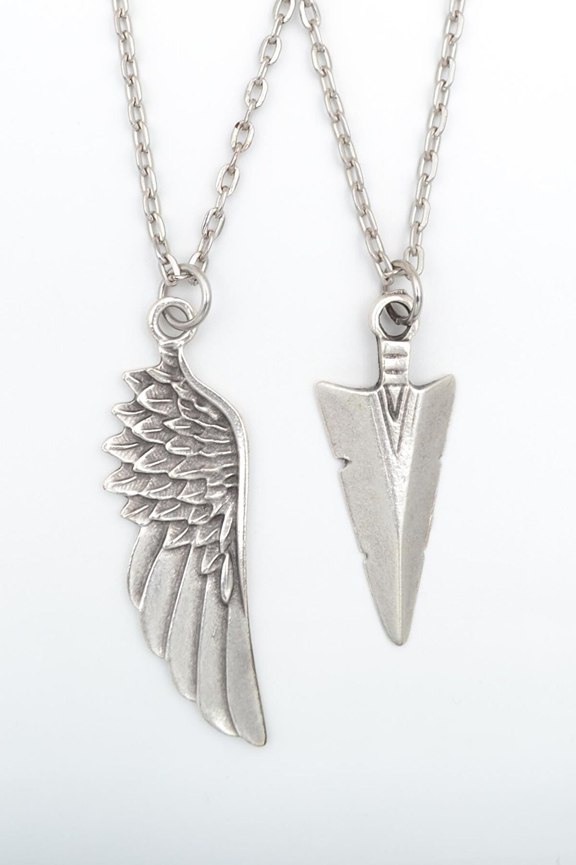 2'li Kartal Melek Kanat - Triagle Ok Ucu Erkek Kadın Kolye Seti 925 Ayar Gümüş Kaplama