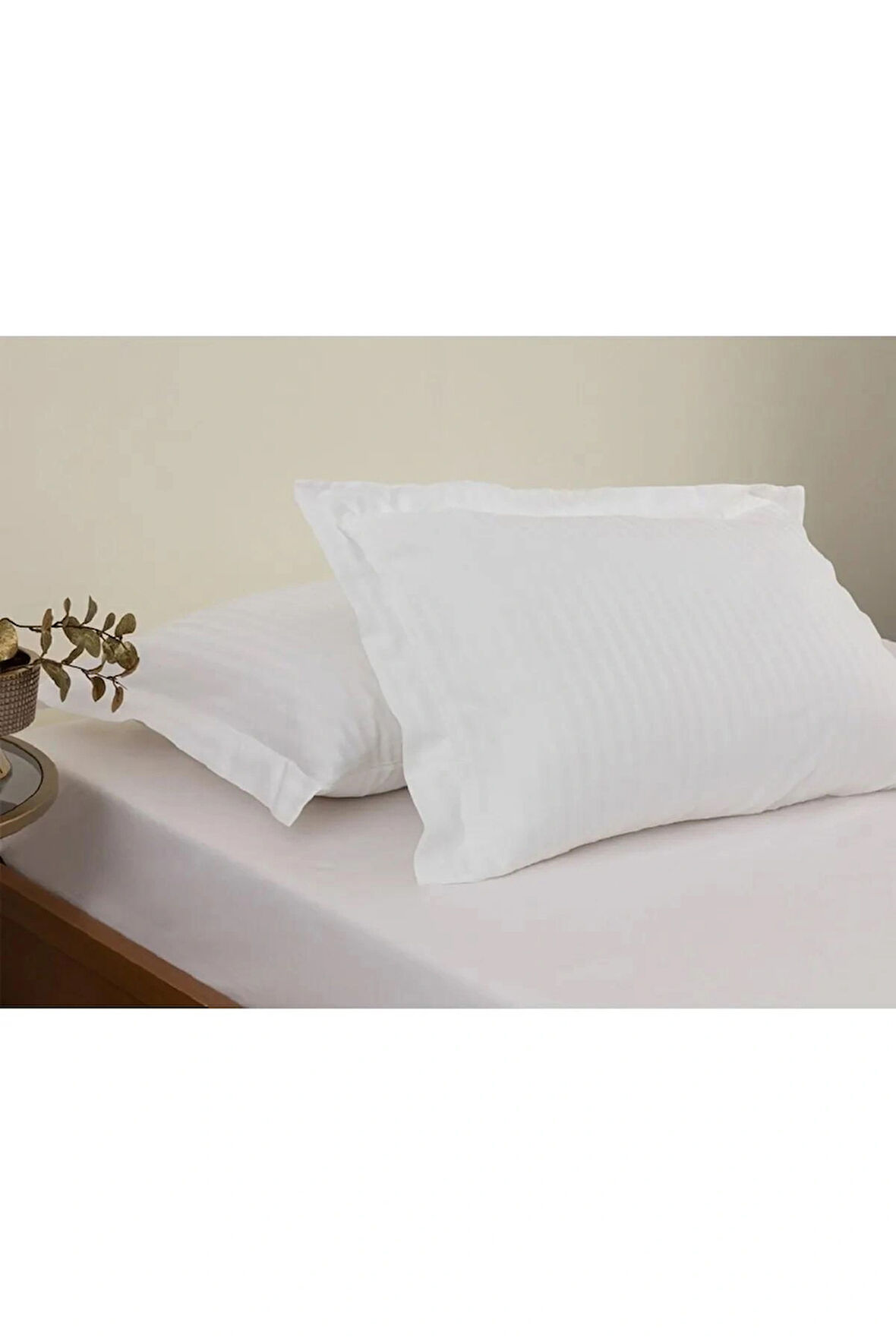 English Home Crystal İpeksi Twill 2'li Kulaklı Yastık Kılıfı 50x70 Cm Beyaz