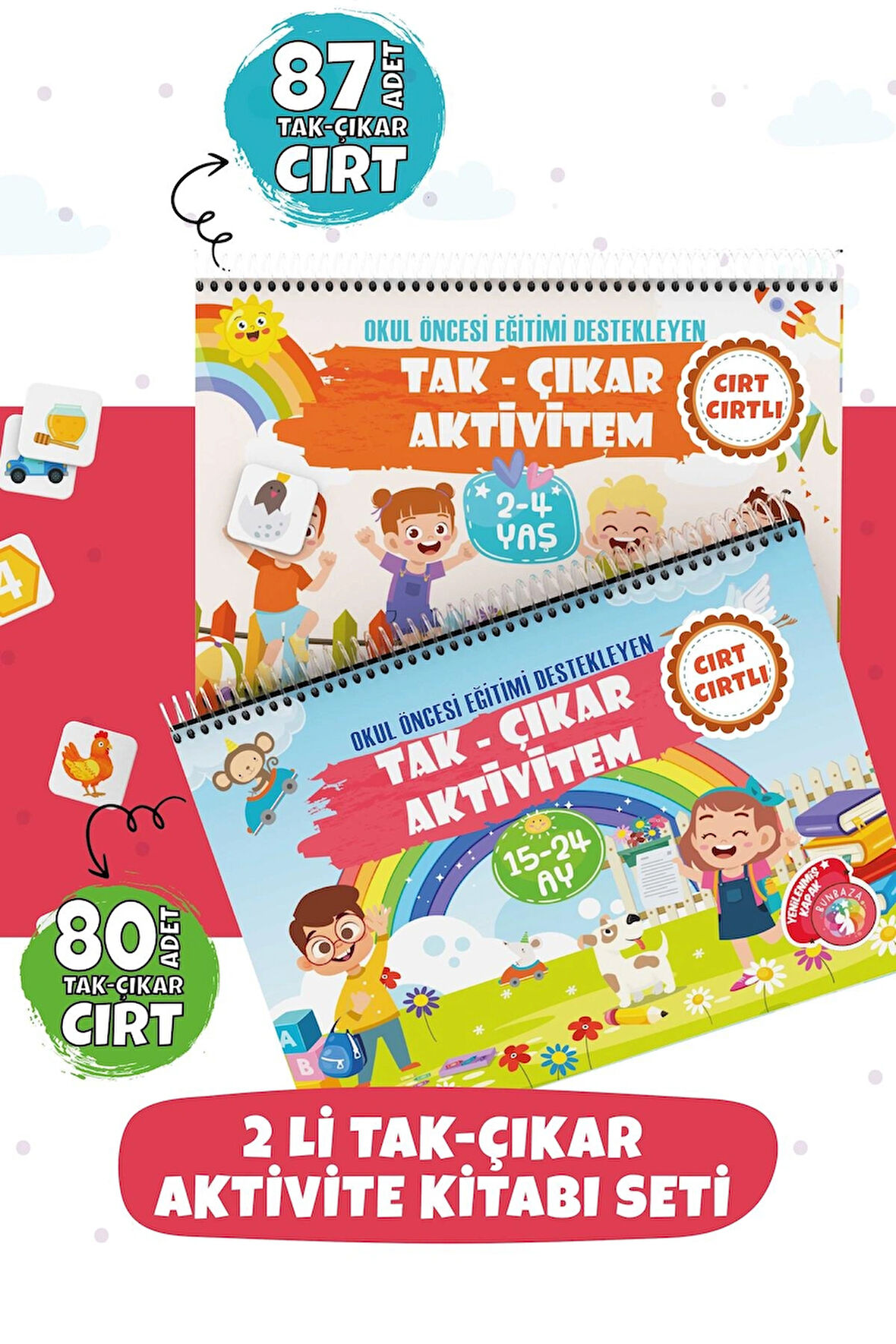 Bunbaza Tak-çıkar Cırtlı 2 Li Set Aktivite Kitabım 15-24 Ay 80 Adet Cırt Ve 2-4 Yaş 87 Adet Cırt
