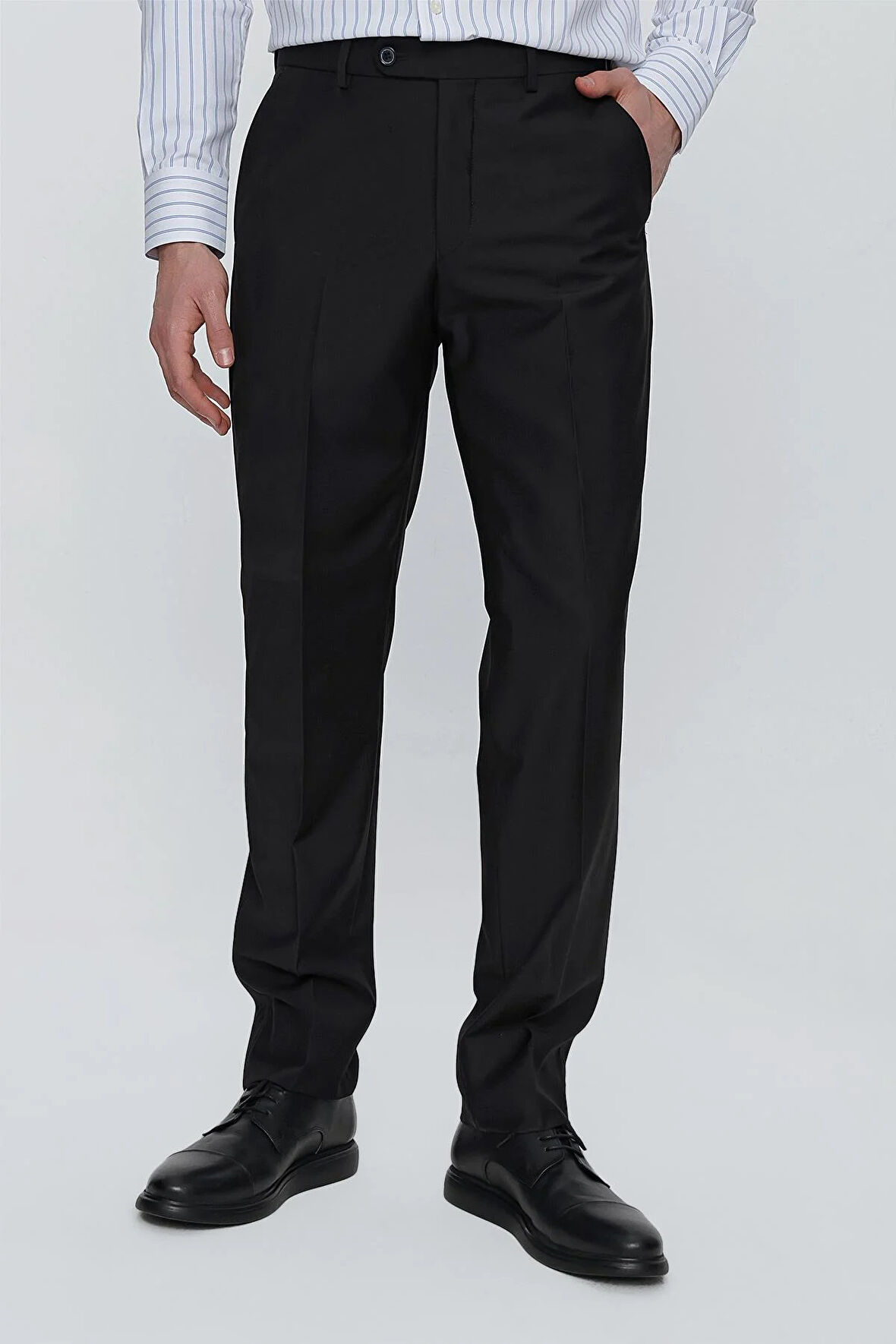 Siyah Gabardin Yan Cepli Comfort Fit Rahat Kesim Basic Pantolon 1003235005