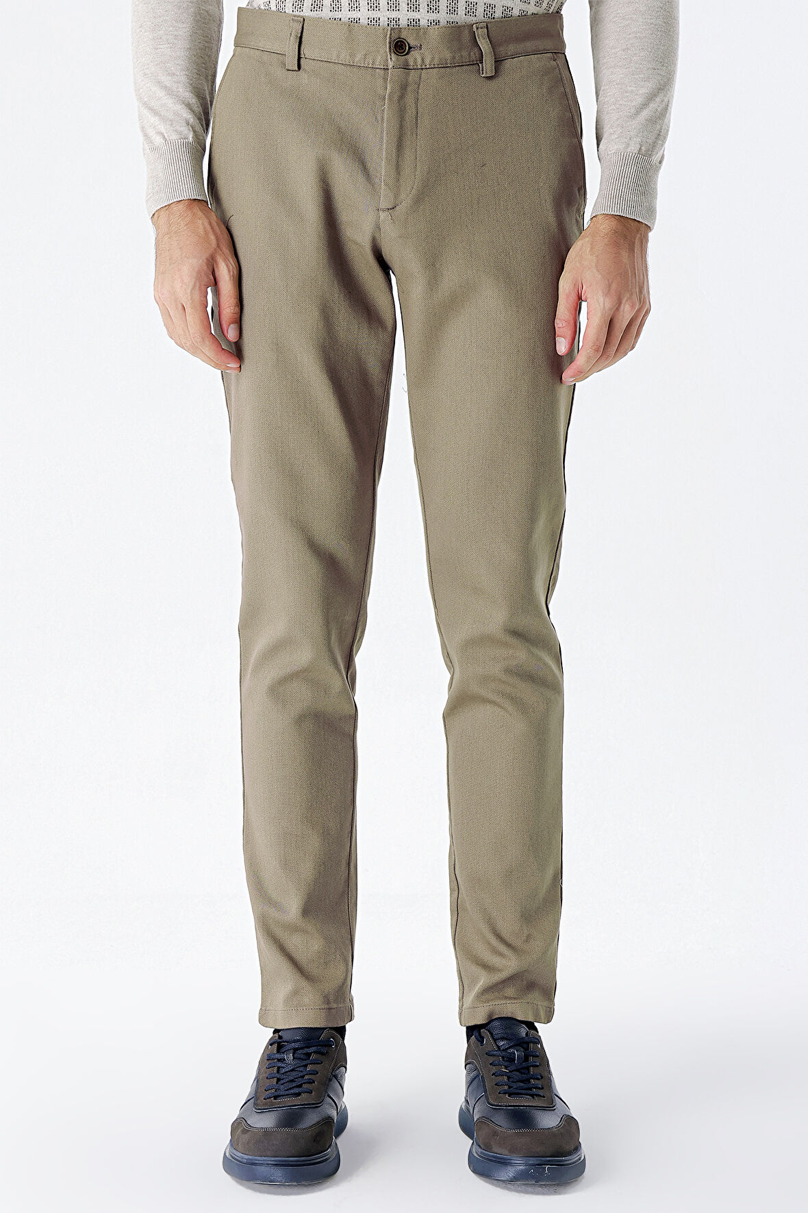 Camel Desenli Armürlü Pamuklu Yan Cepli Slim Fit Dar Kesim Casual Pantolon 1003235120
