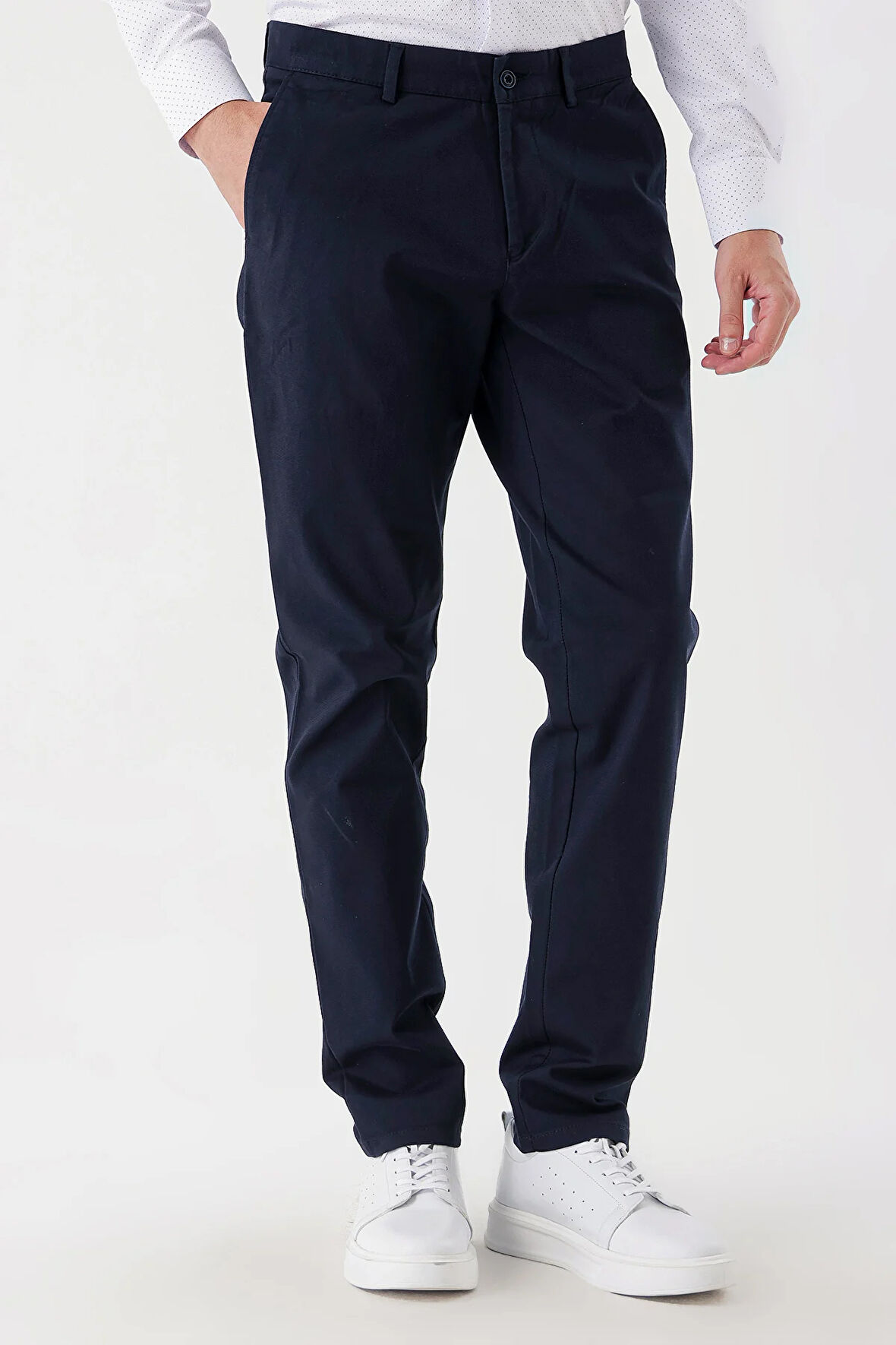 Koyu Lacivert Pamuklu Likralı Yan Cepli Comfort Fit Rahat Kesim Casual Pantolon 1003235154