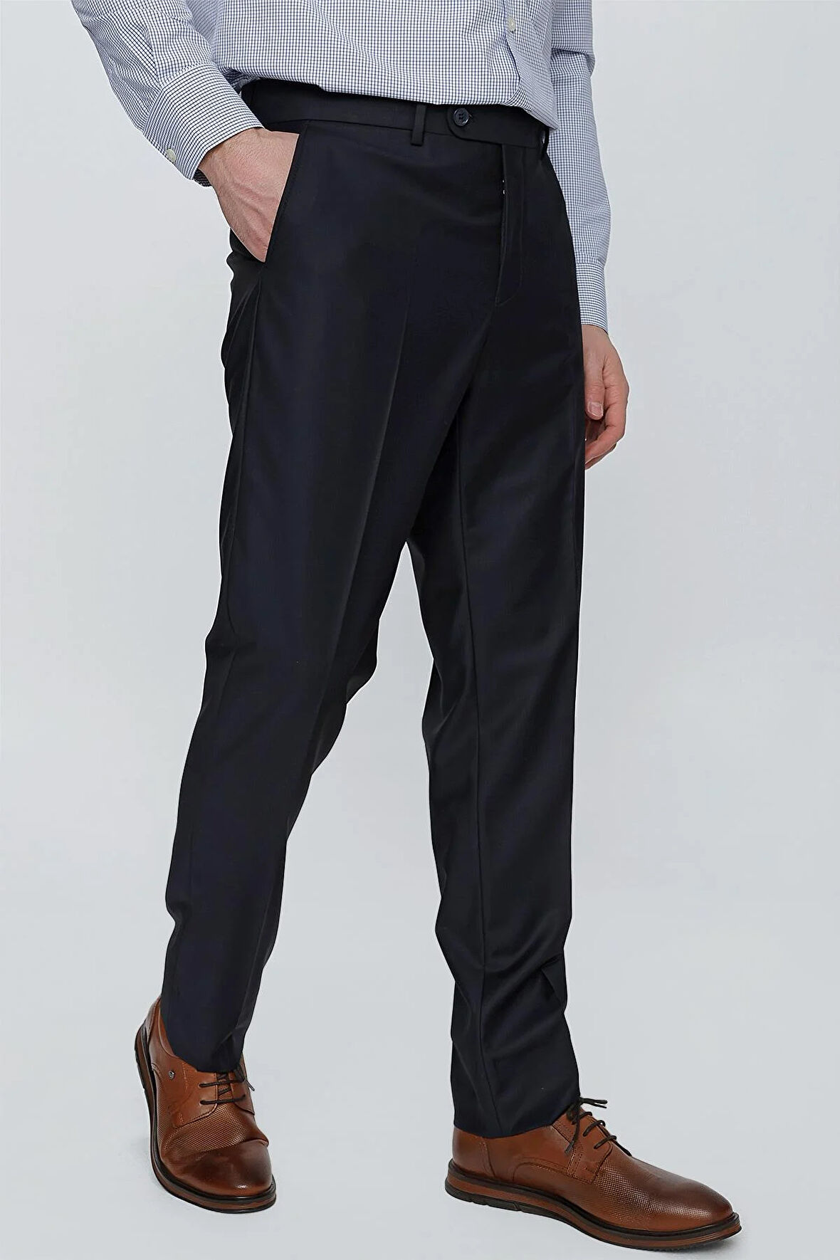 Lacivert Gabardin Yan Cepli Slim Fit Dar Kesim Basic Pantolon 1003240013
