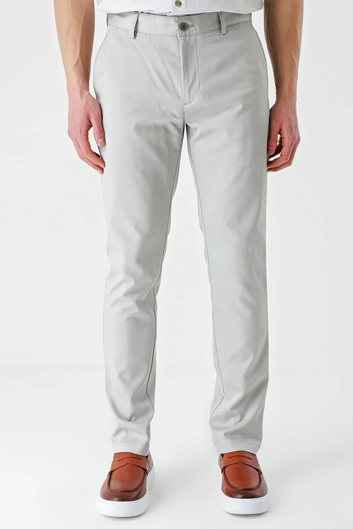 Açık Bej Gabardin Pamuklu Yan Cepli Comfort Fit Rahat Kesim Casual Pantolon 1003240113