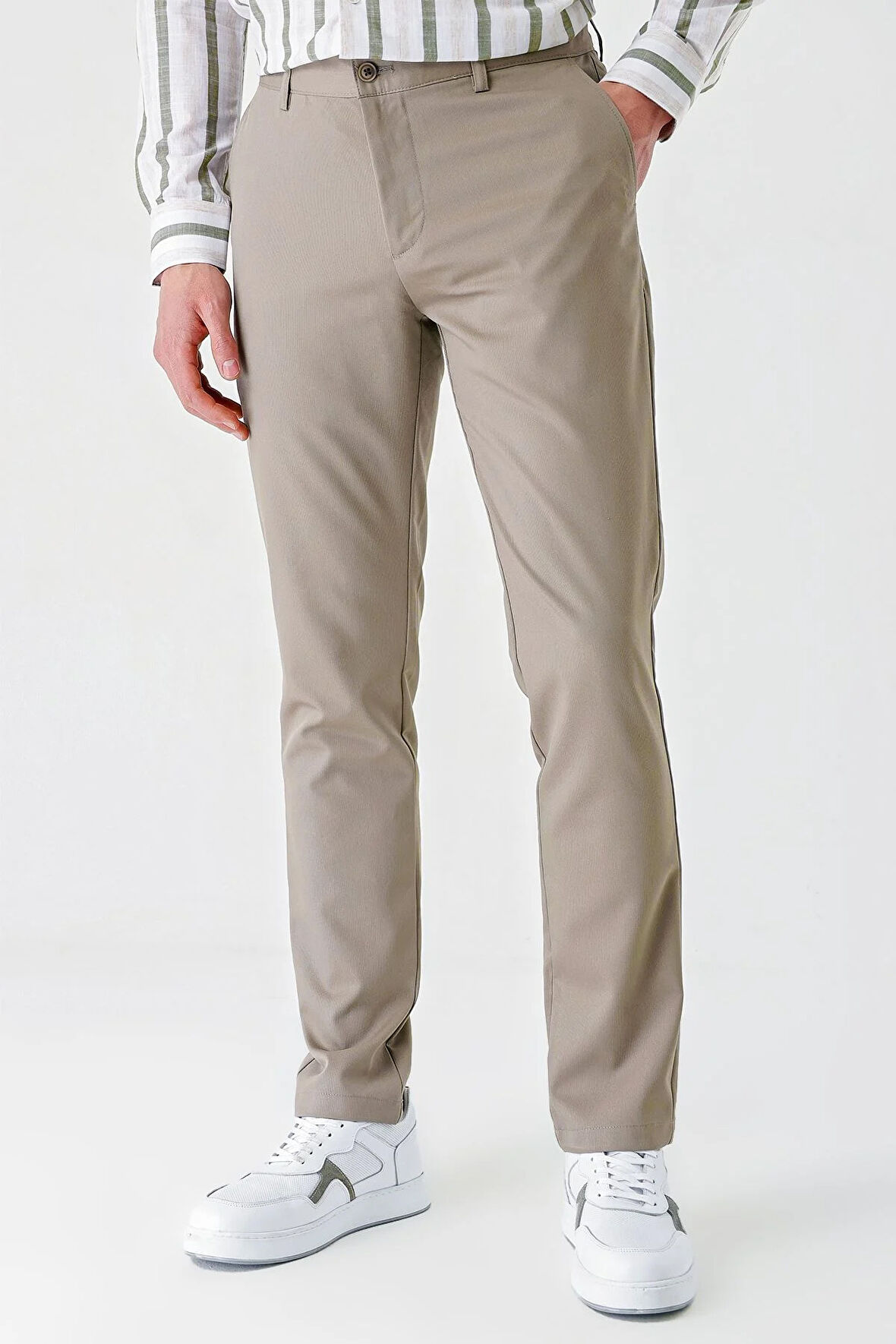 Koyu Camel Gabardin Pamuklu Yan Cepli Comfort Fit Rahat Kesim Casual Pantolon 1003240113