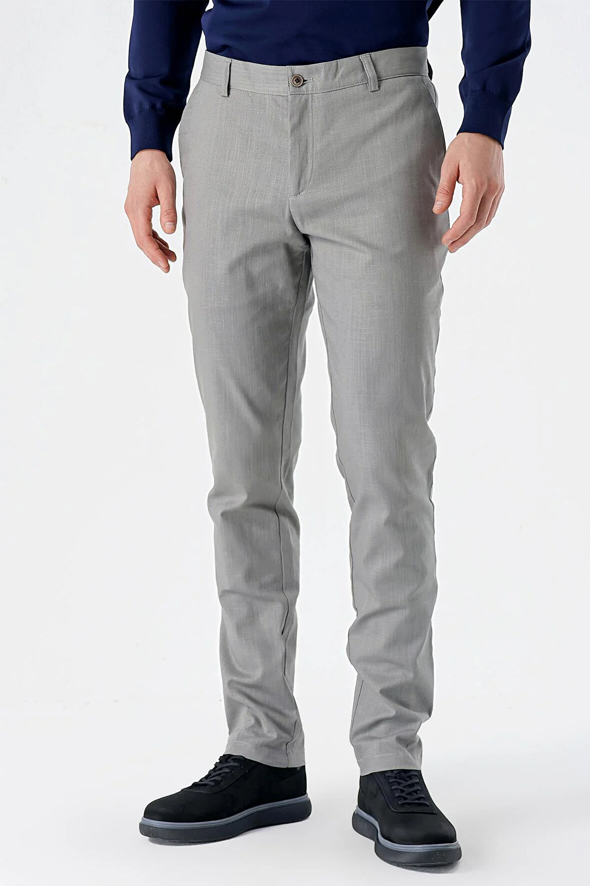 Gri Yan Cepli Slim Fit Dar Kesim Casual Pantolon 1003240151