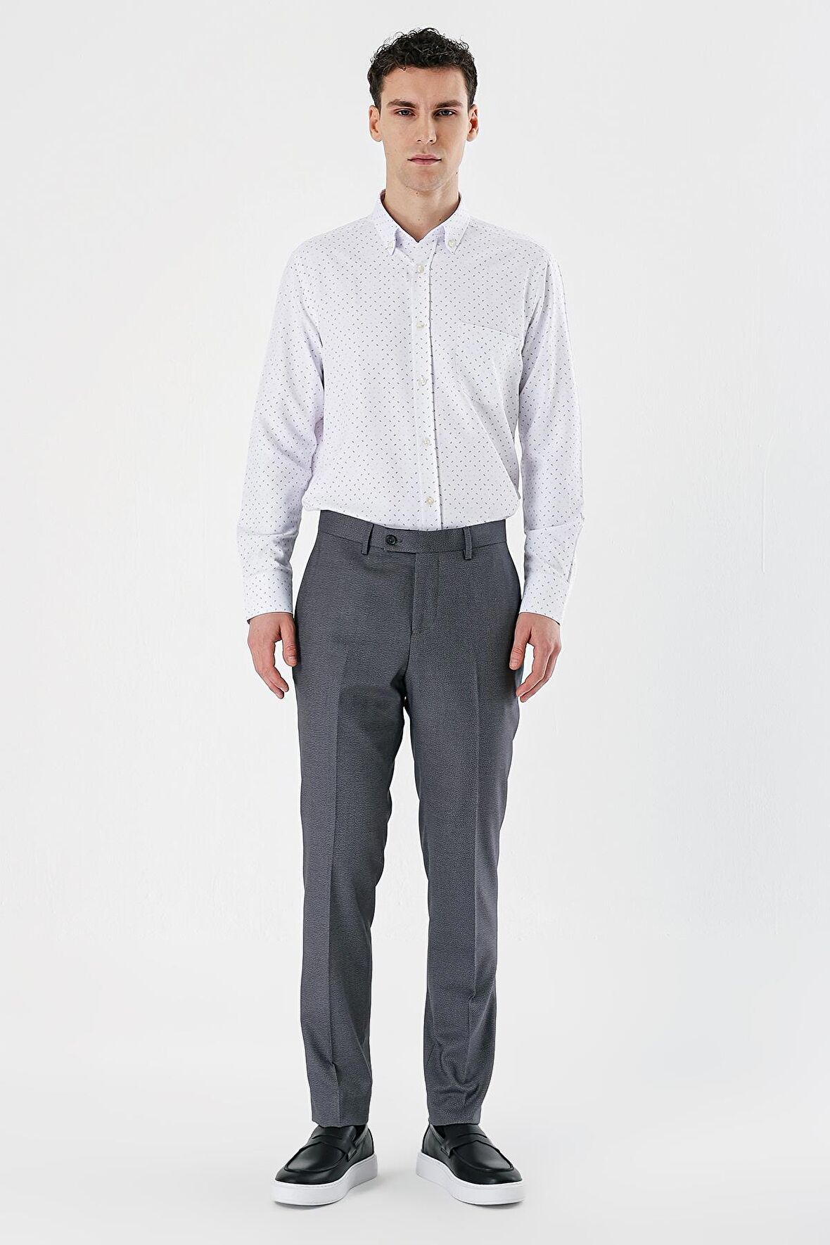 Füme Desenli Pamuklu Likralı Yan Cepli Slim Fit Dar Kesim Klasik Pantolon 1003240152