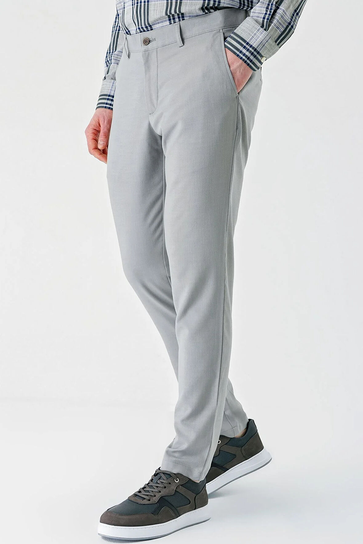Gri Armürlü Likralı Yan Cep Comfort Fit Rahat Kesim Casual Pantolon 1003240158