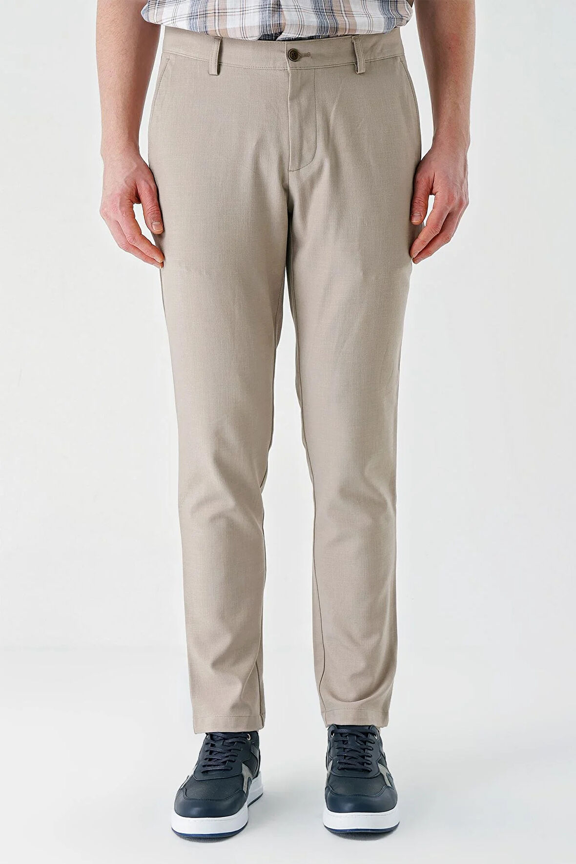 Bej Armürlü Likralı Yan Cep Comfort Fit Rahat Kesim Casual Pantolon 1003240158