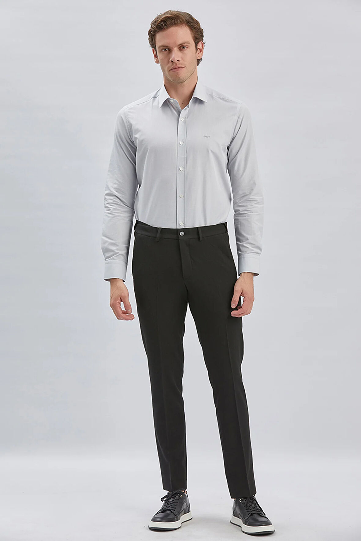 Siyah Düz Gofreli Esnek Yan Cep Slim Fit Casual Pantolon 1003240162