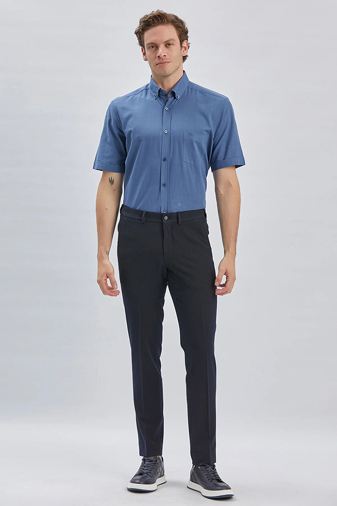 Koyu Lacivert Düz Gofreli Esnek Yan Cep Slim Fit Casual Pantolon 1003240162