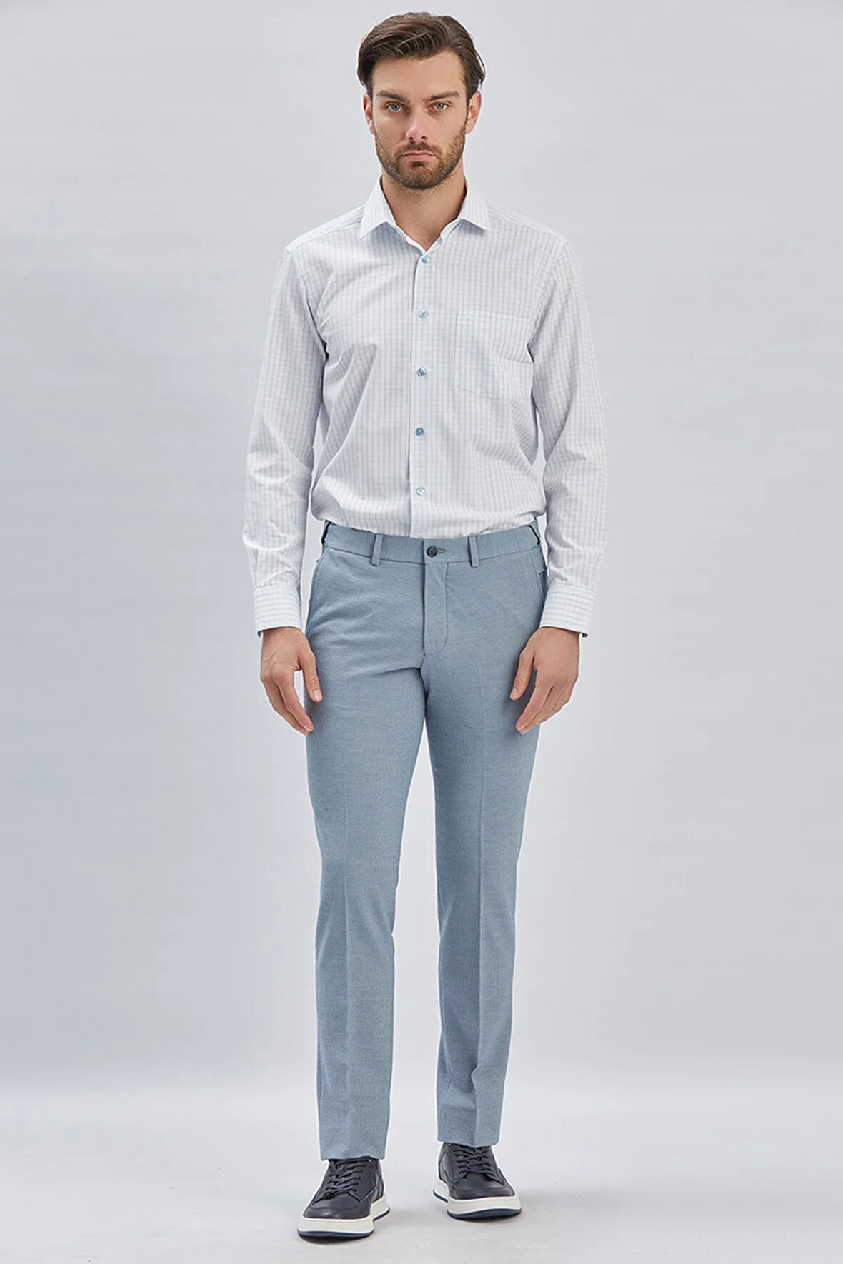 Mavi Düz Gofreli Esnek Yan Cep Slim Fit Casual Pantolon 1003240162