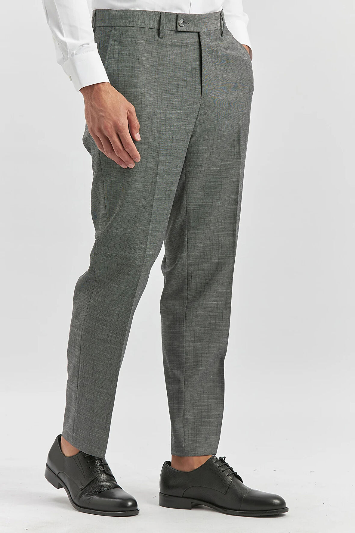 Füme Kendinden Desenli Bez Ayağı Comfort Fit Classic Pantolon 1003240163