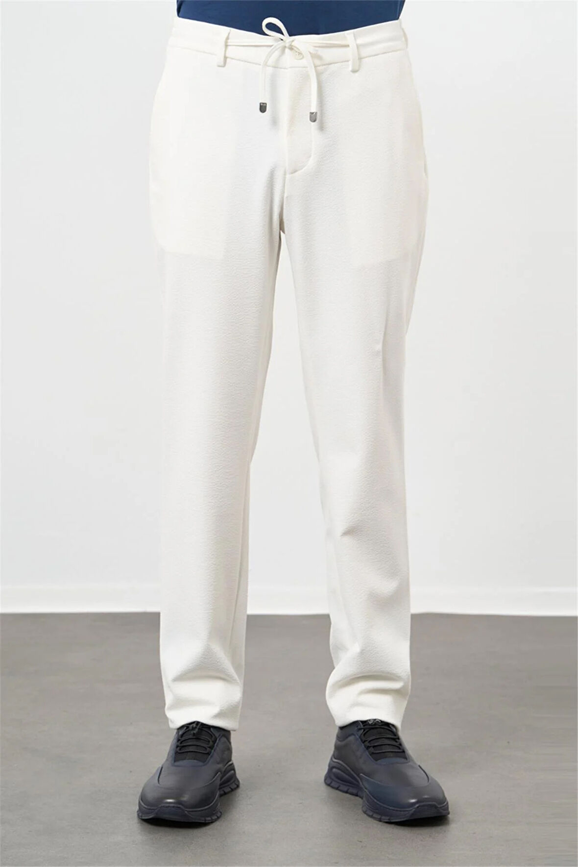 Açık Krem Düz Bez Ayağı Esnek Yan Cep Slim Fit Classic Pantolon 1003240169