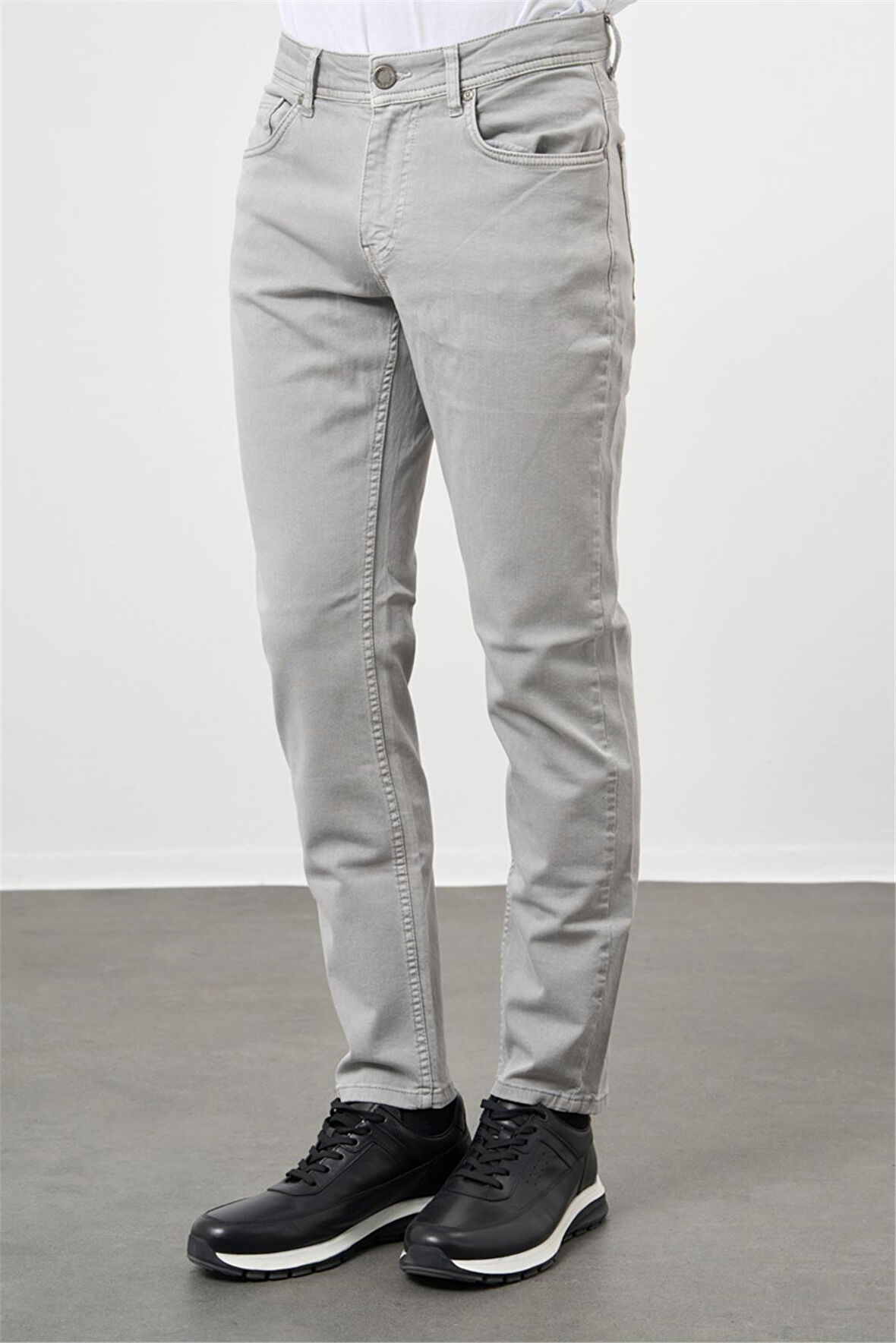 Gri Düz Gabardin Slim Fit Casual Pantolon 1003240319