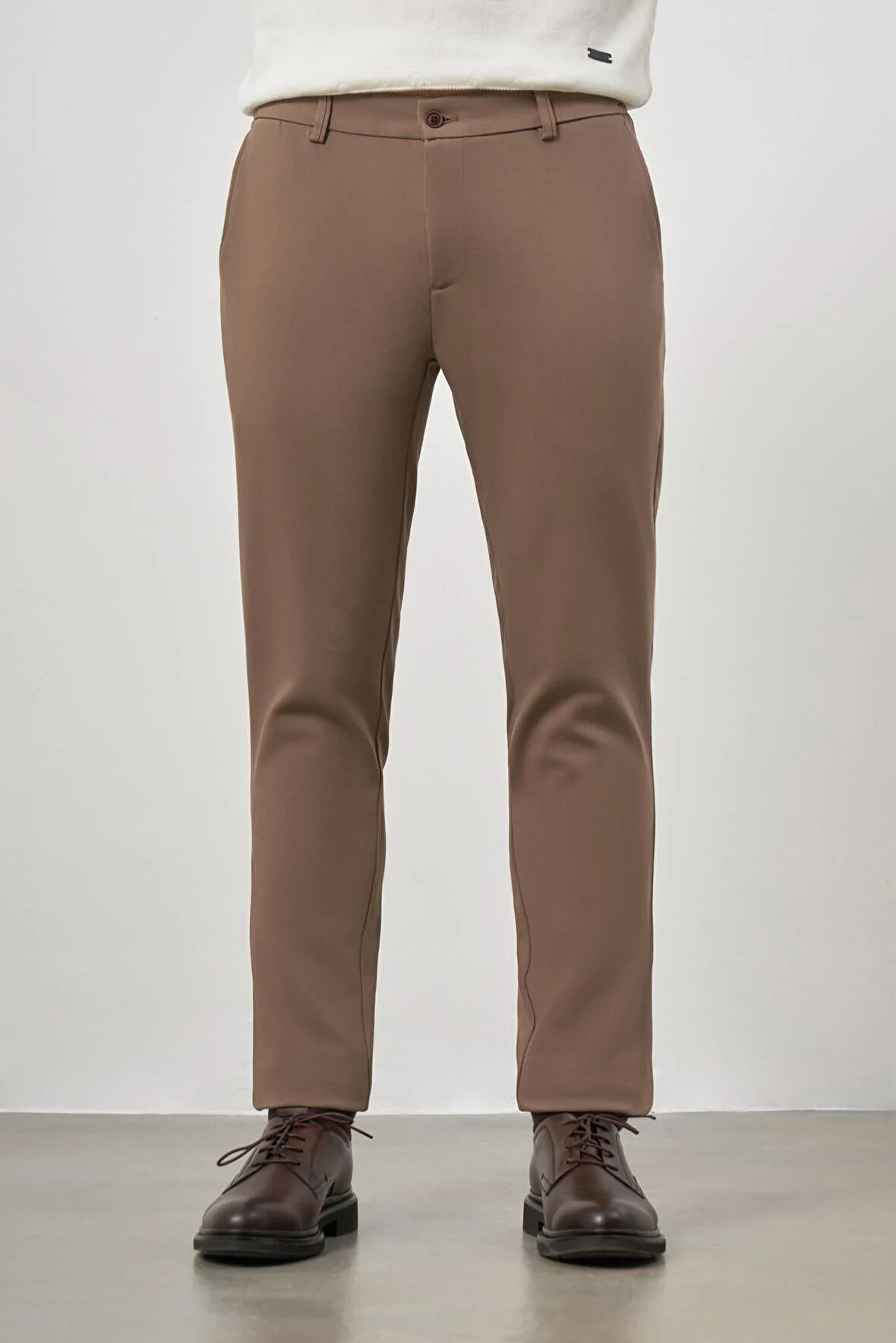 Koyu Vizon Düz Bez Ayağı Lastikli Slim Fit Casual Pantolon 1003245101