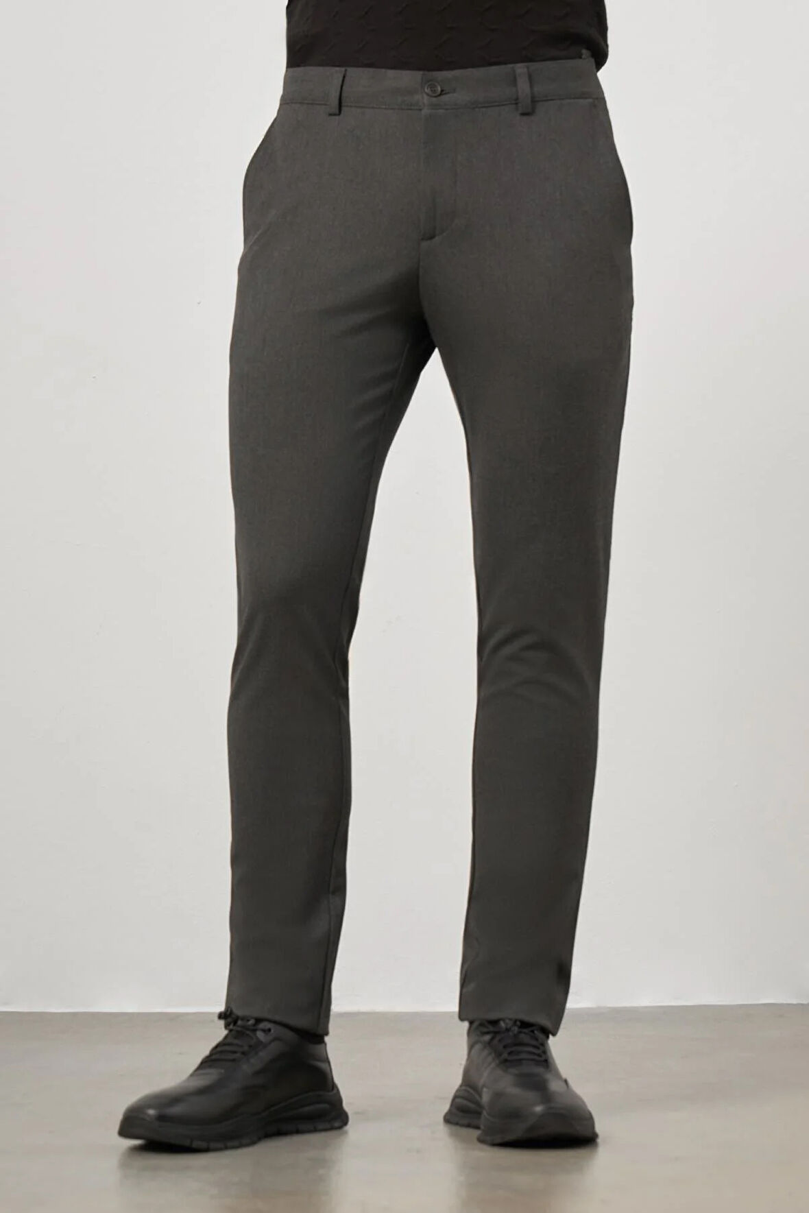 Koyu Antrasit Düz Gabardin Slim Fit Casual Pantolon 1003245105